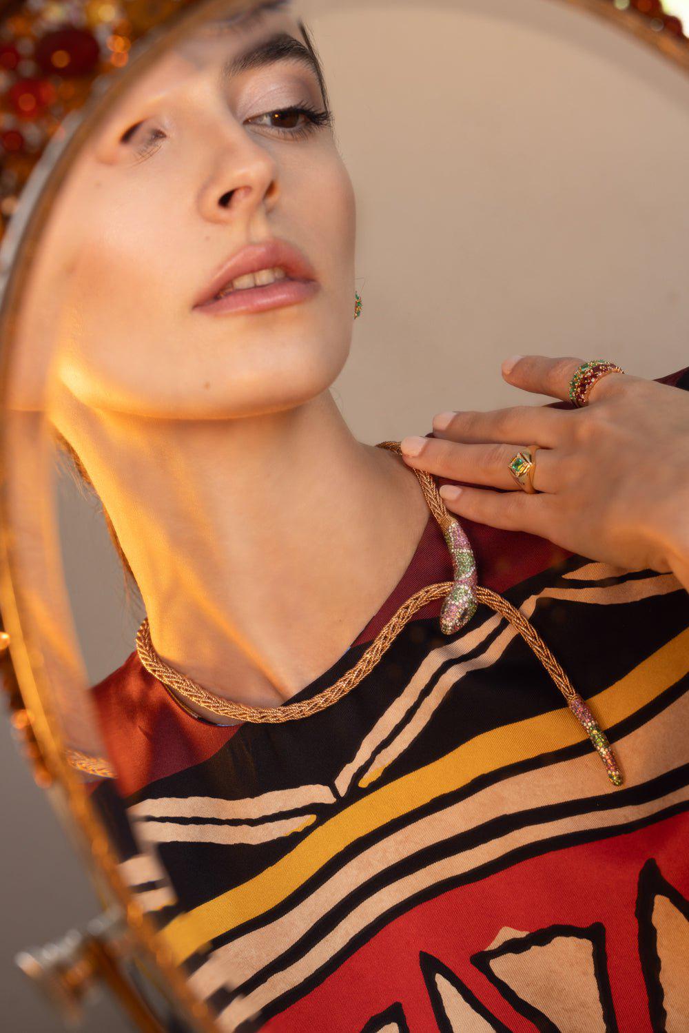 SELIM MOUZANNAR-Snake Pendant Necklace-ROSE GOLD