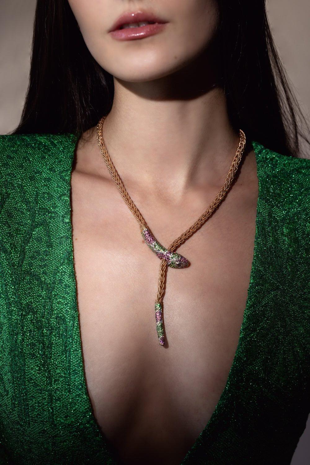 SELIM MOUZANNAR-Snake Pendant Necklace-ROSE GOLD