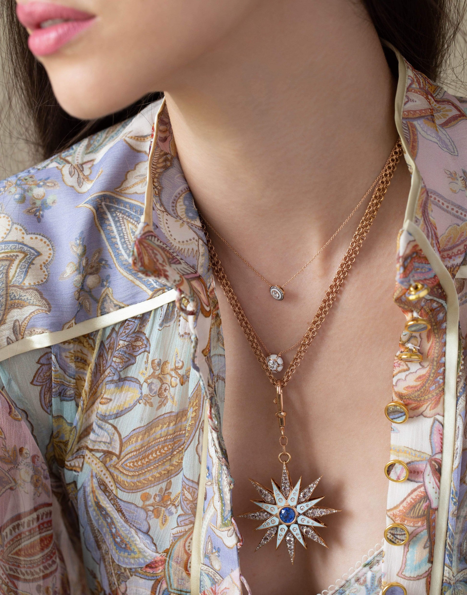 SELIM MOUZANNAR-Tourmaline and Pink Sapphire Pendant Necklace-ROSE GOLD