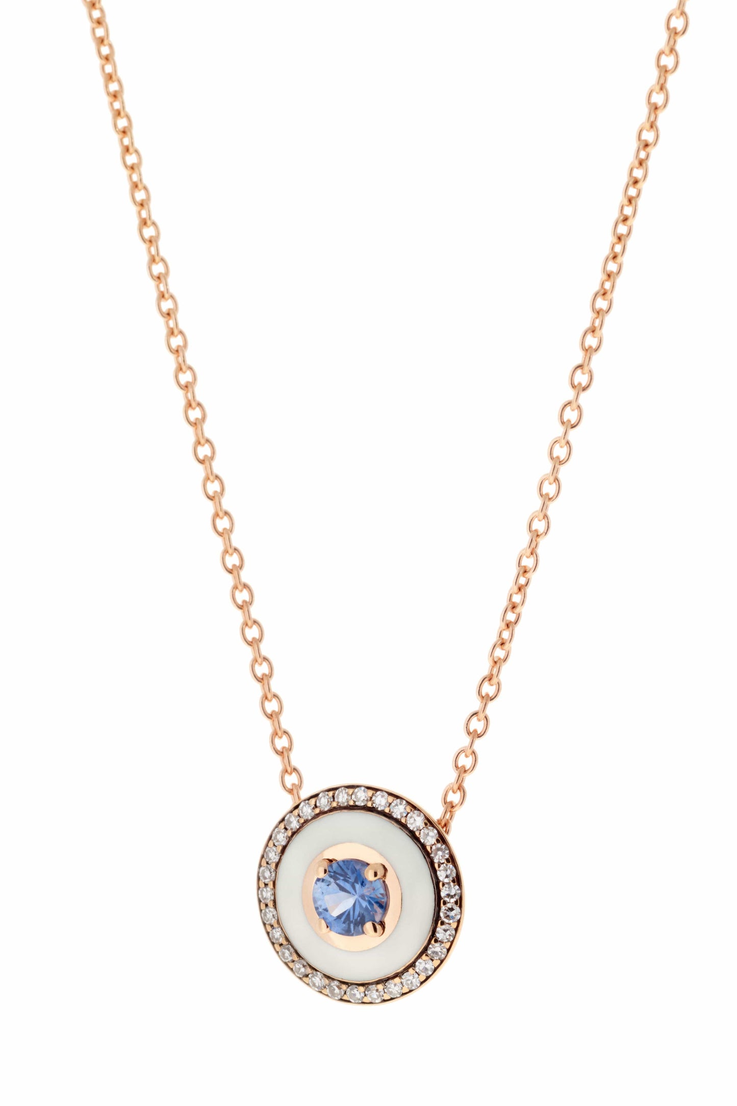 SELIM MOUZANNAR-White Enamel Blue Sapphire Necklace-ROSE GOLD
