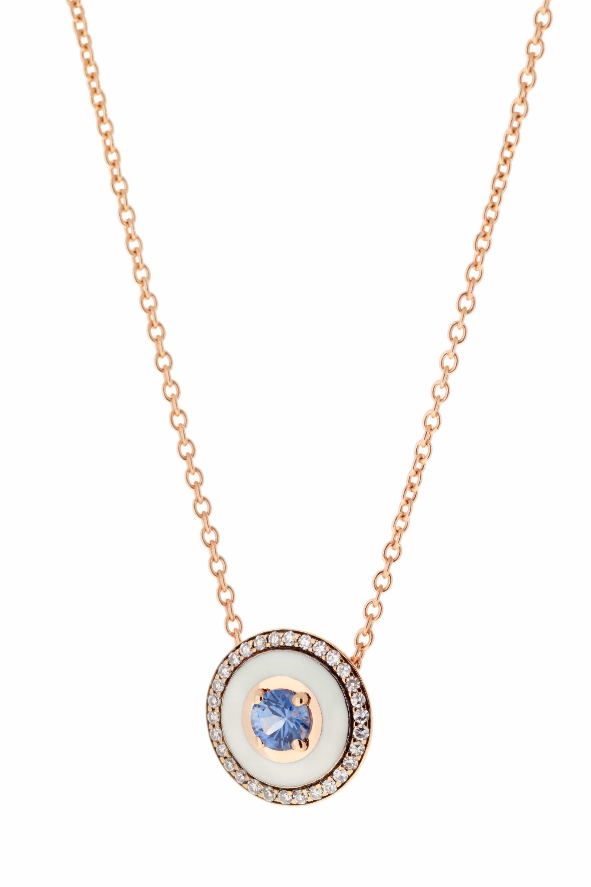 SELIM MOUZANNAR-White Enamel Blue Sapphire Necklace-ROSE GOLD