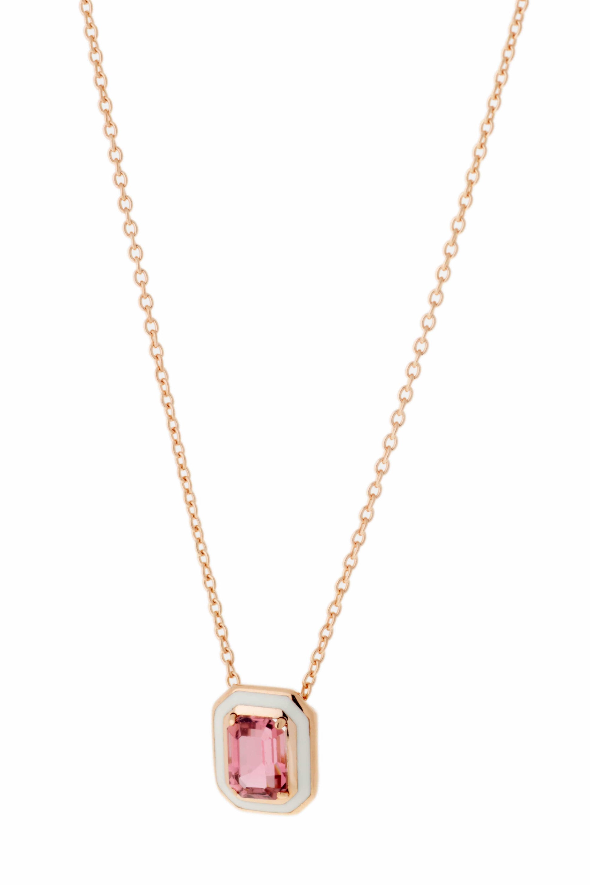 SELIM MOUZANNAR-White Enamel Pink Tourmaline Necklace-ROSE GOLD