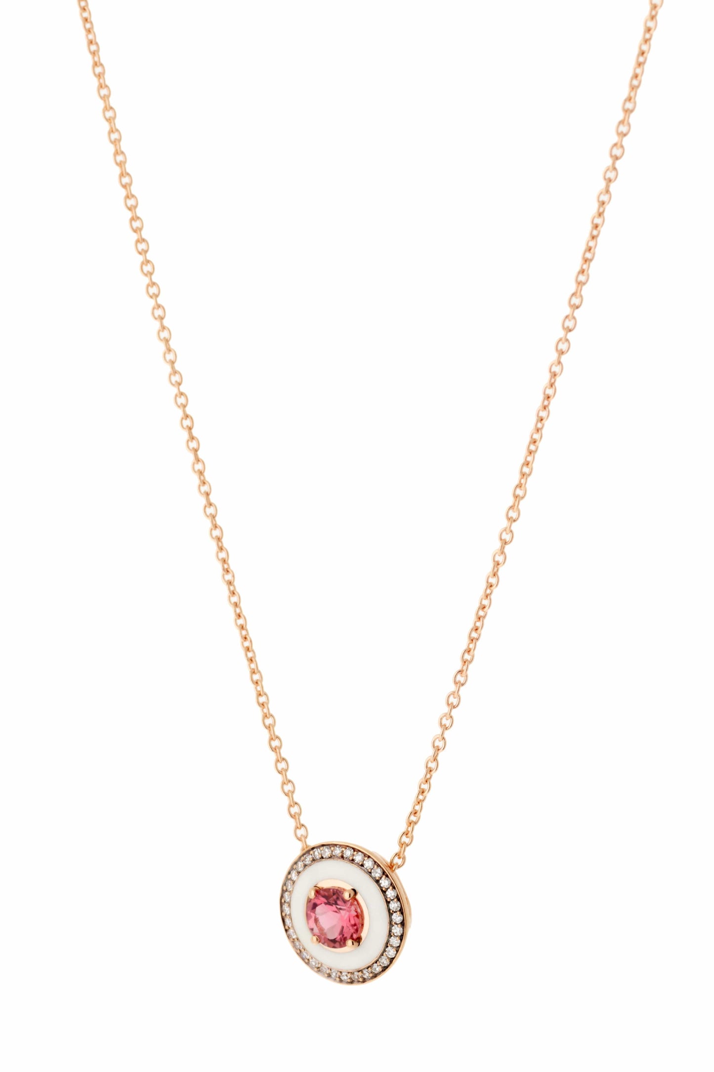 SELIM MOUZANNAR-White Enamel Pink Tourmaline Necklace-ROSE GOLD
