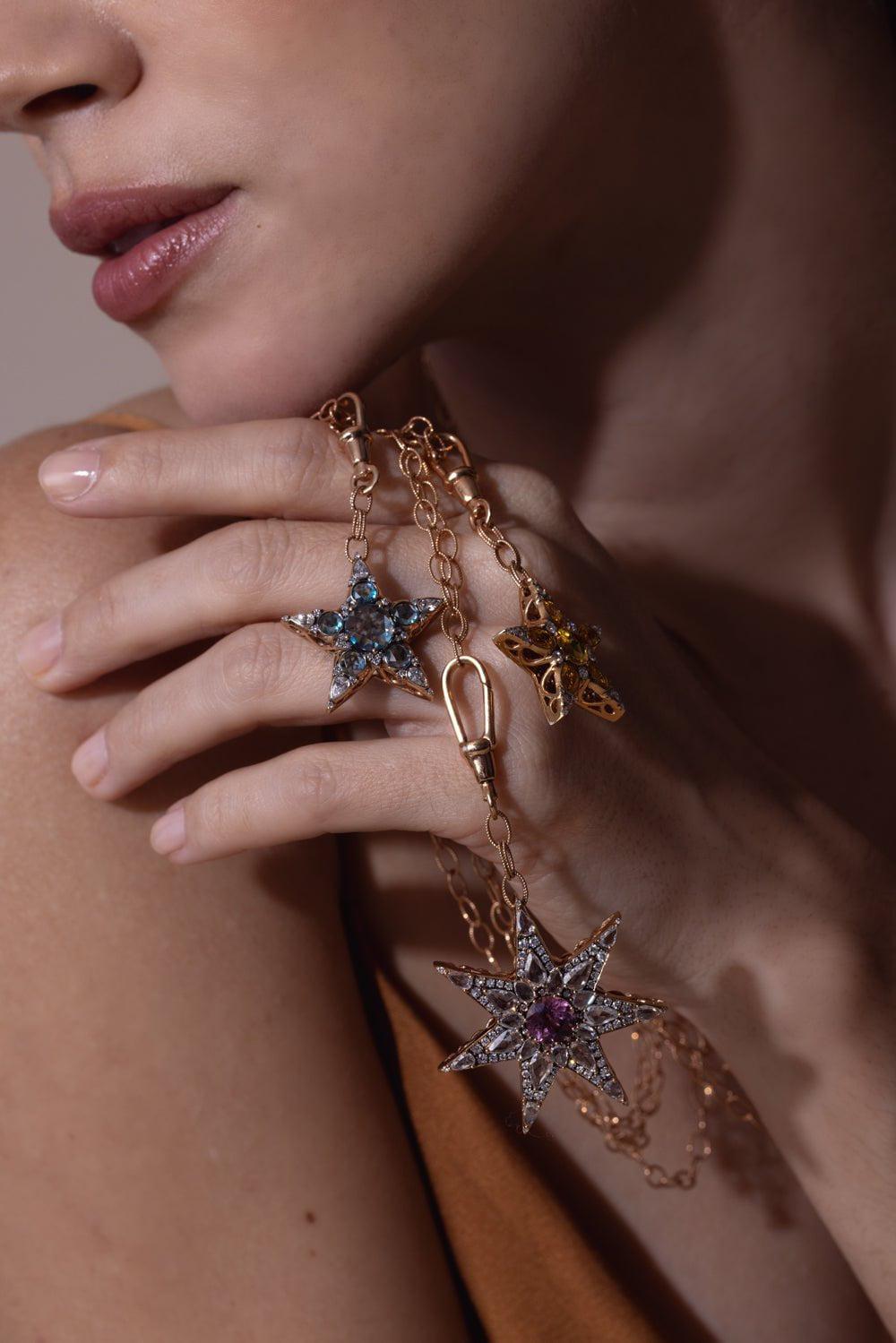 SELIM MOUZANNAR-Yellow Sapphire Star Necklace-ROSE GOLD