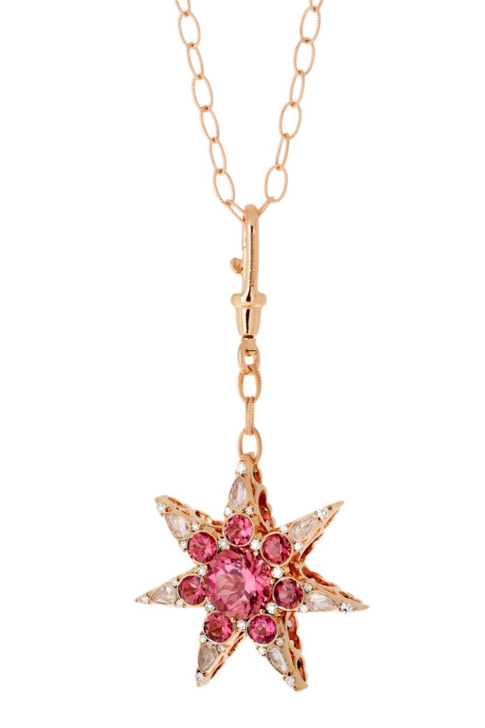 SELIM MOUZANNAR-Pink Tourmaline Diamond Star Pendant Necklace-ROSE GOLD