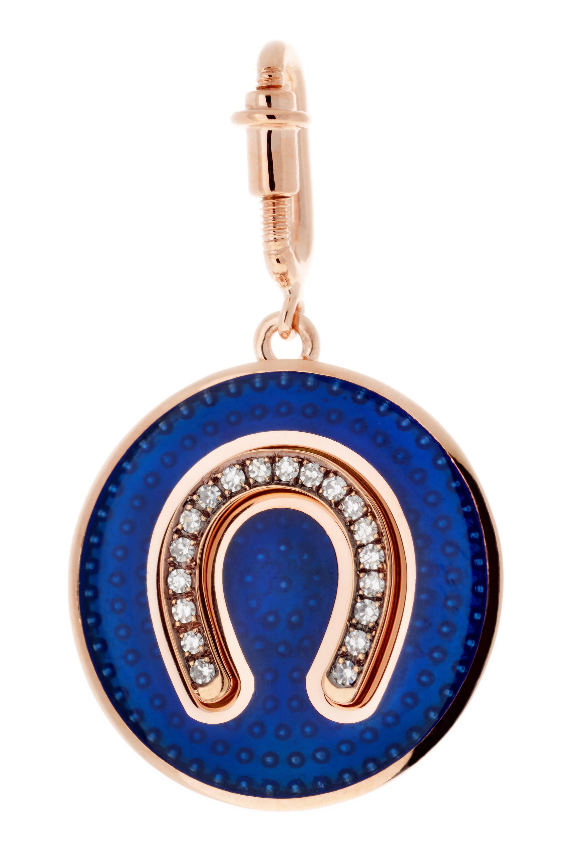 SELIM MOUZANNAR-Blue Enamel Diamond Horseshoe Pendant-ROSE GOLD
