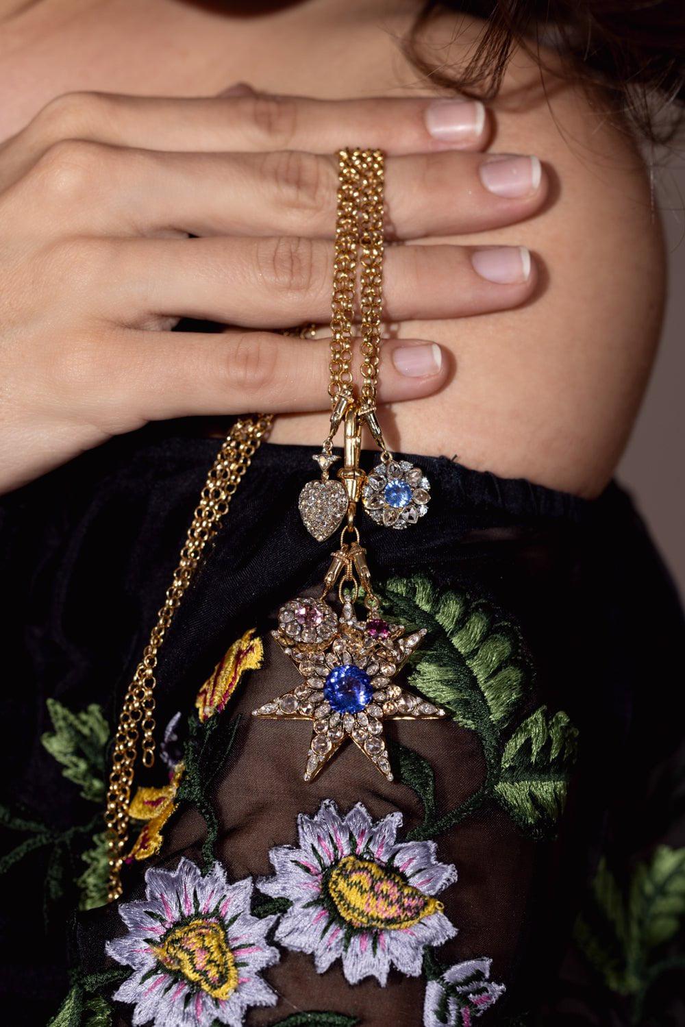 SELIM MOUZANNAR-Blue Sapphire Flower Charm-ROSE GOLD