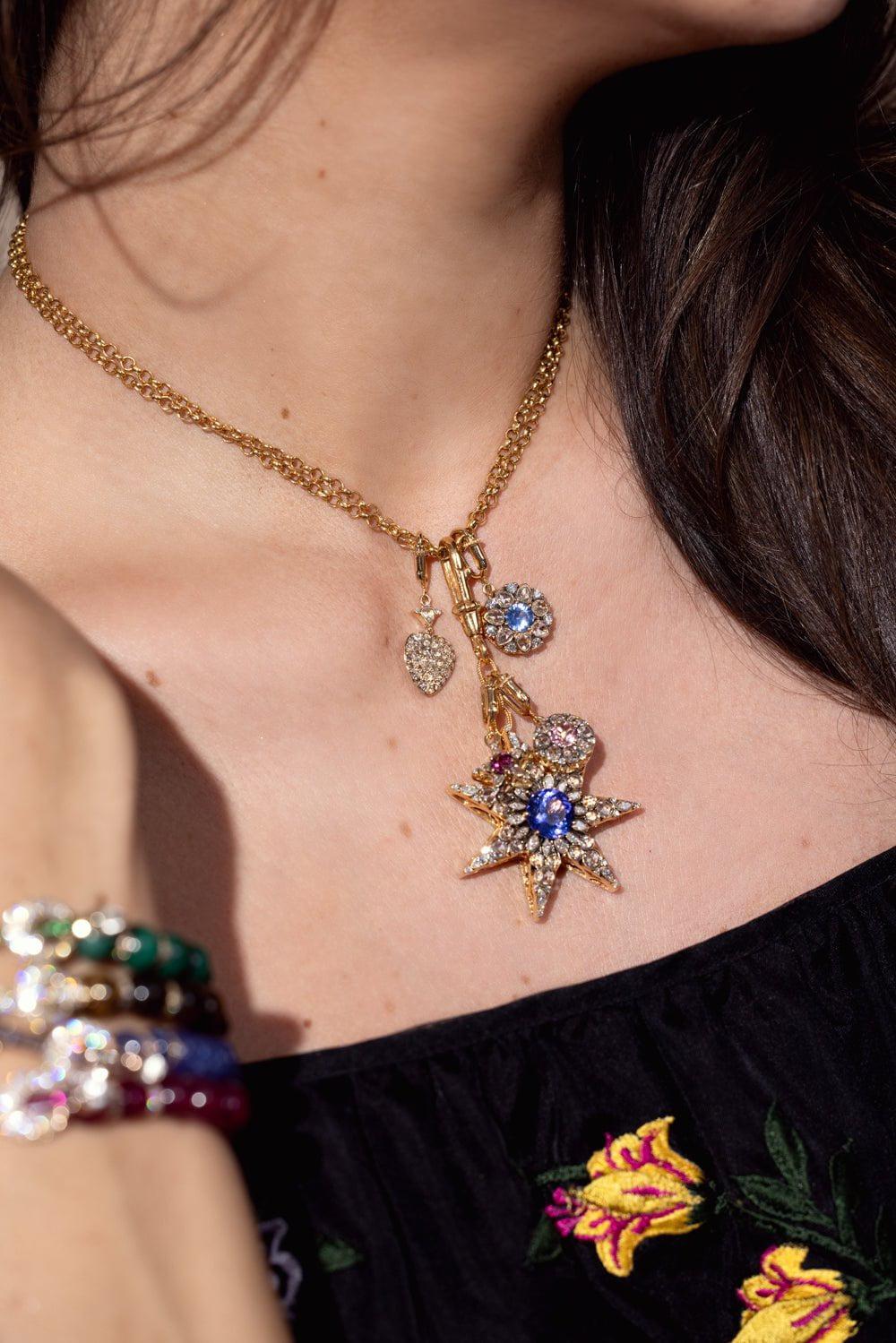 SELIM MOUZANNAR-Blue Sapphire Flower Charm-ROSE GOLD