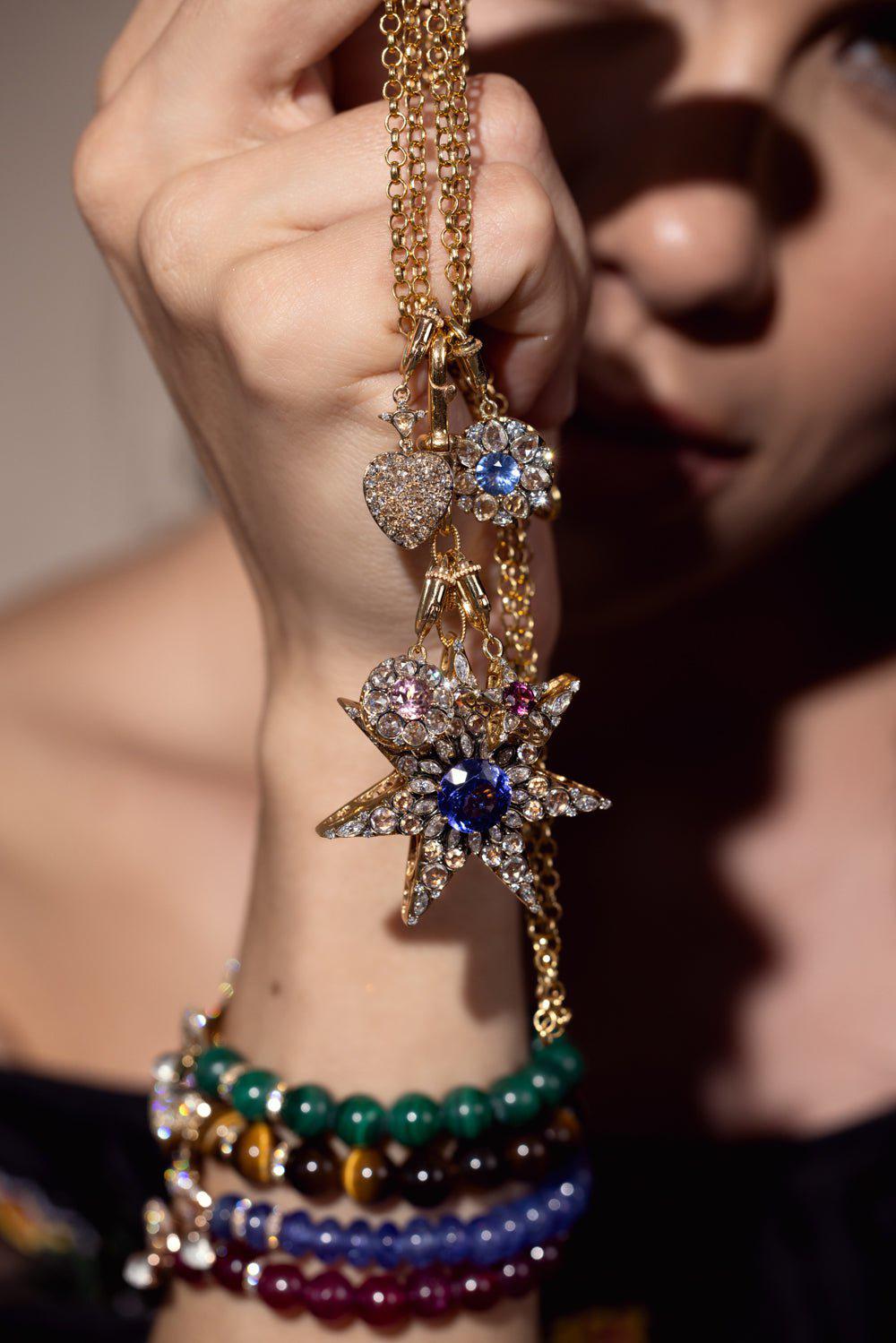 SELIM MOUZANNAR-Blue Sapphire Flower Charm-ROSE GOLD