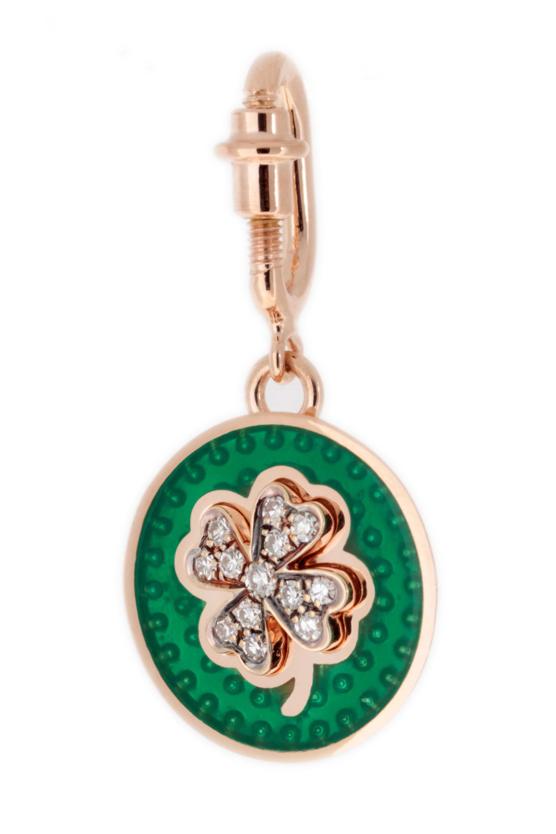 SELIM MOUZANNAR-Green Enamel Clover Charm-ROSE GOLD