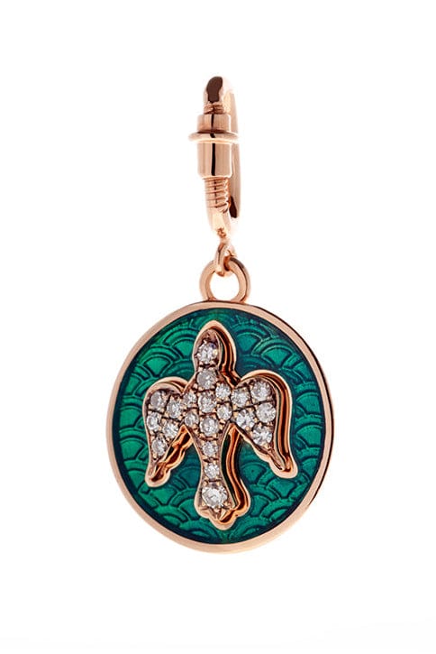 SELIM MOUZANNAR-Green Enamel Dove Charm-ROSE GOLD