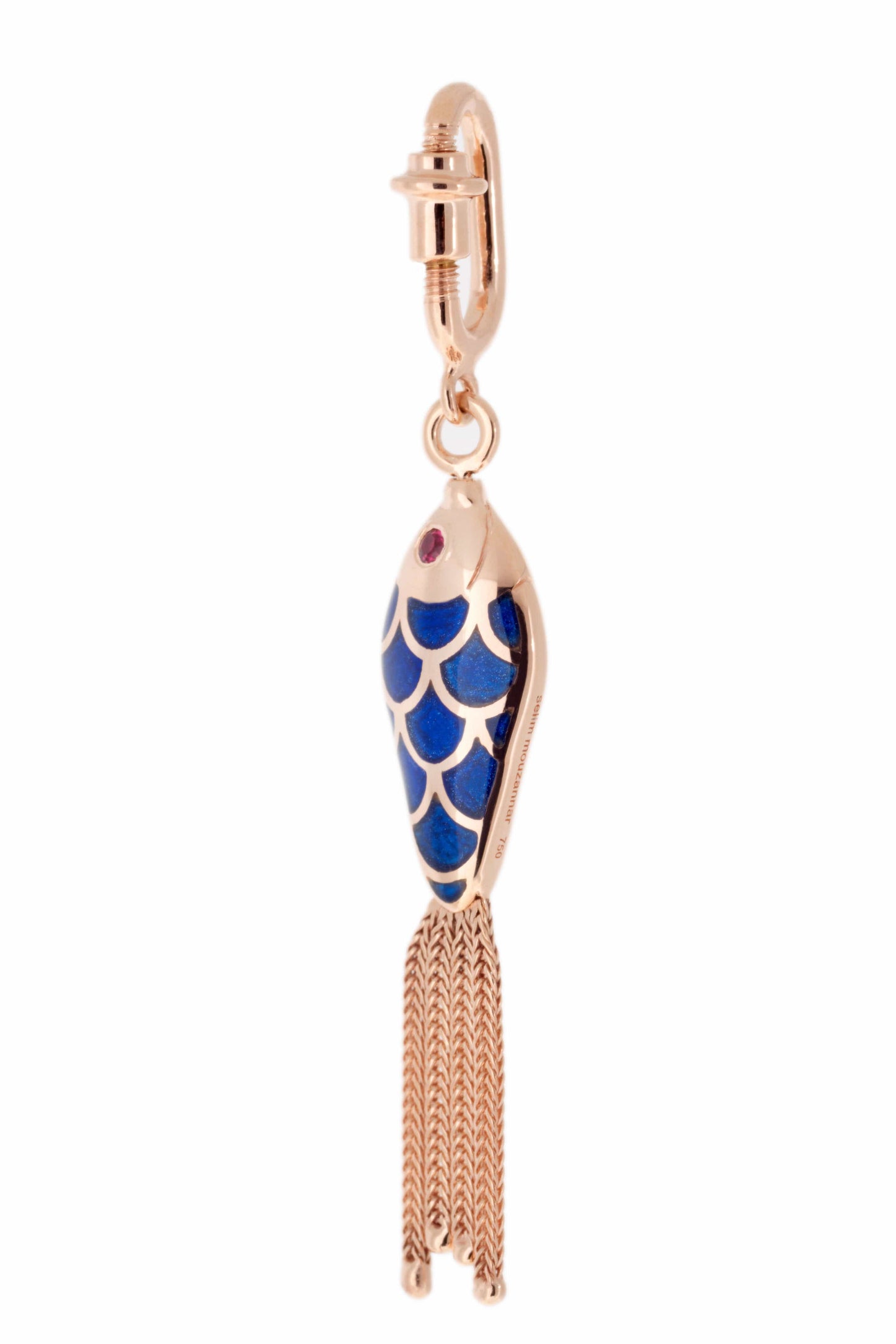 SELIM MOUZANNAR-Navy Blue and Ivory Enamel Fish Charm-ROSE GOLD
