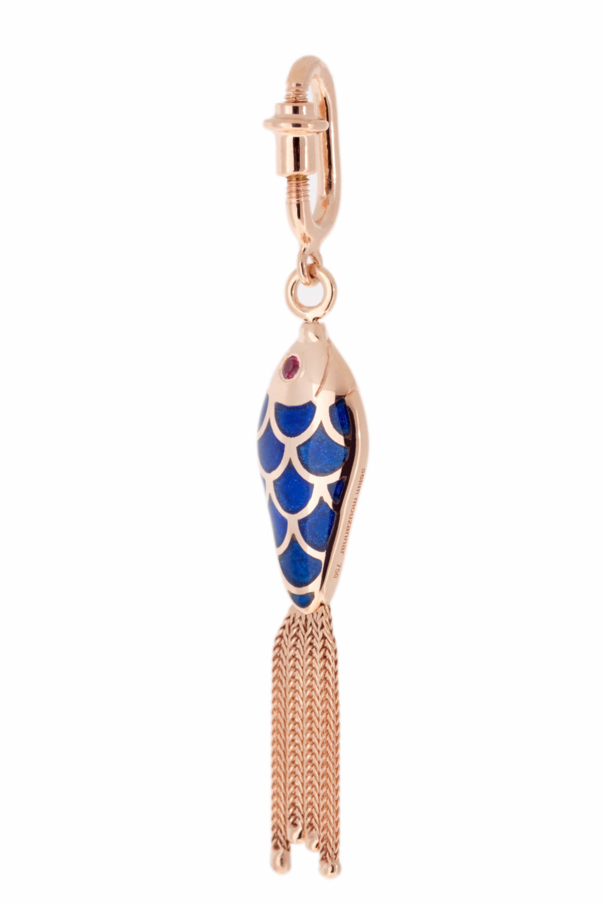 SELIM MOUZANNAR-Navy Blue and Ivory Enamel Fish Charm-ROSE GOLD