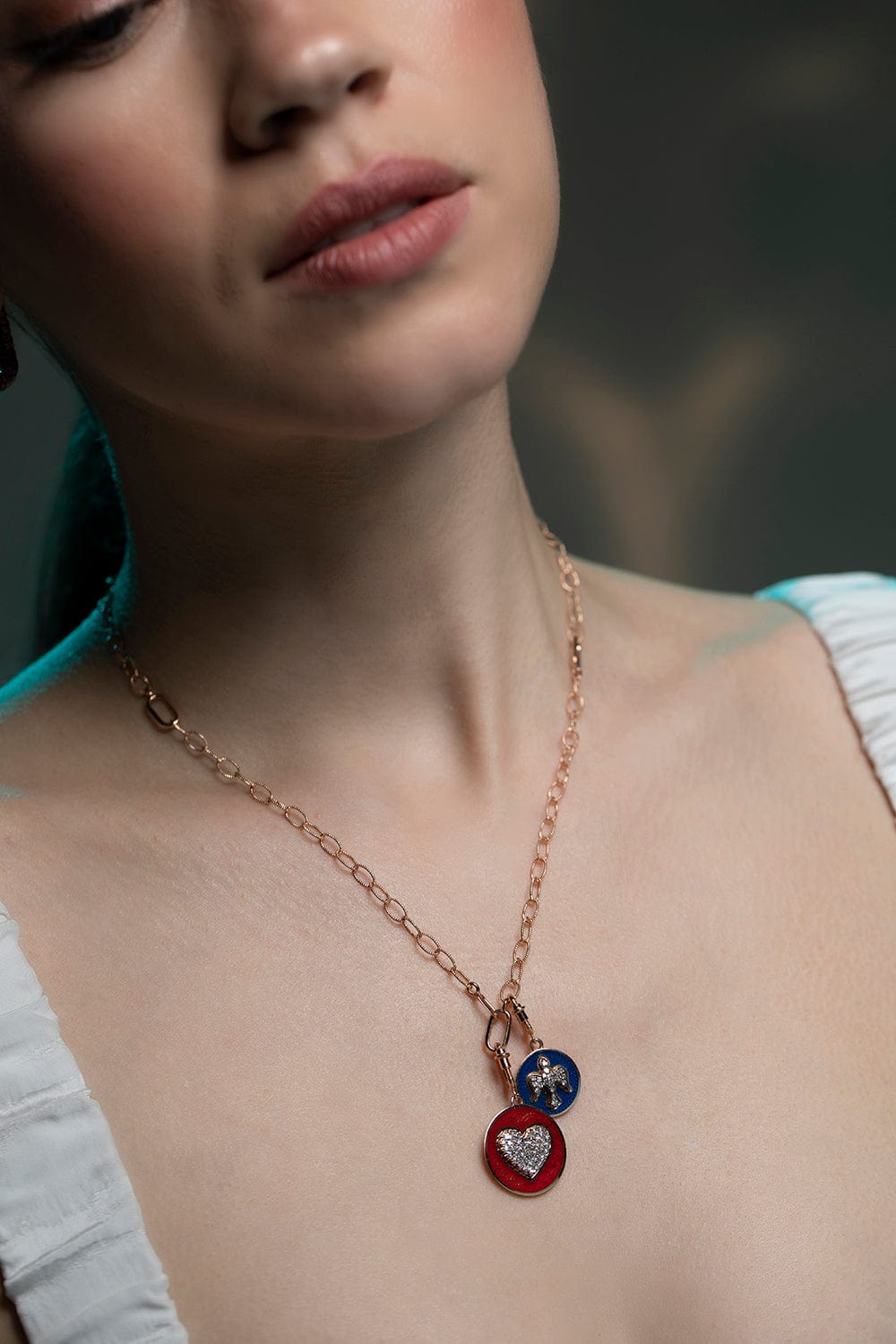 SELIM MOUZANNAR-Navy Blue Enamel Dove Charm-ROSE GOLD