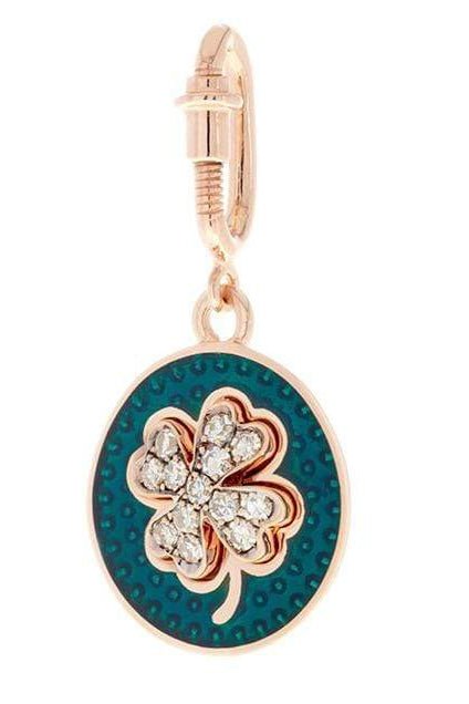 SELIM MOUZANNAR-Petrol Enamel and Diamond Clover Pendant-ROSE GOLD