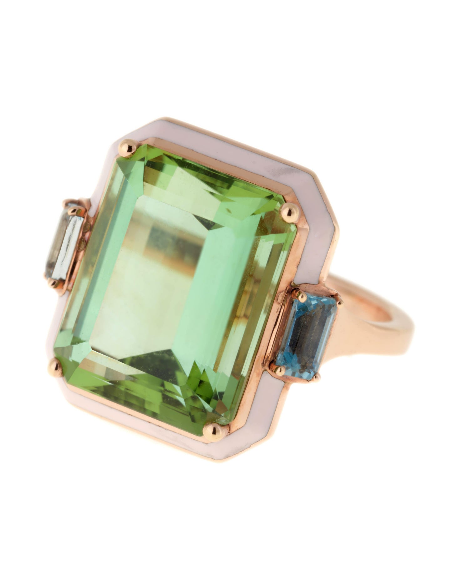 SELIM MOUZANNAR-Tourmaline, Aqua, and Pink Enamel Ring-ROSE GOLD