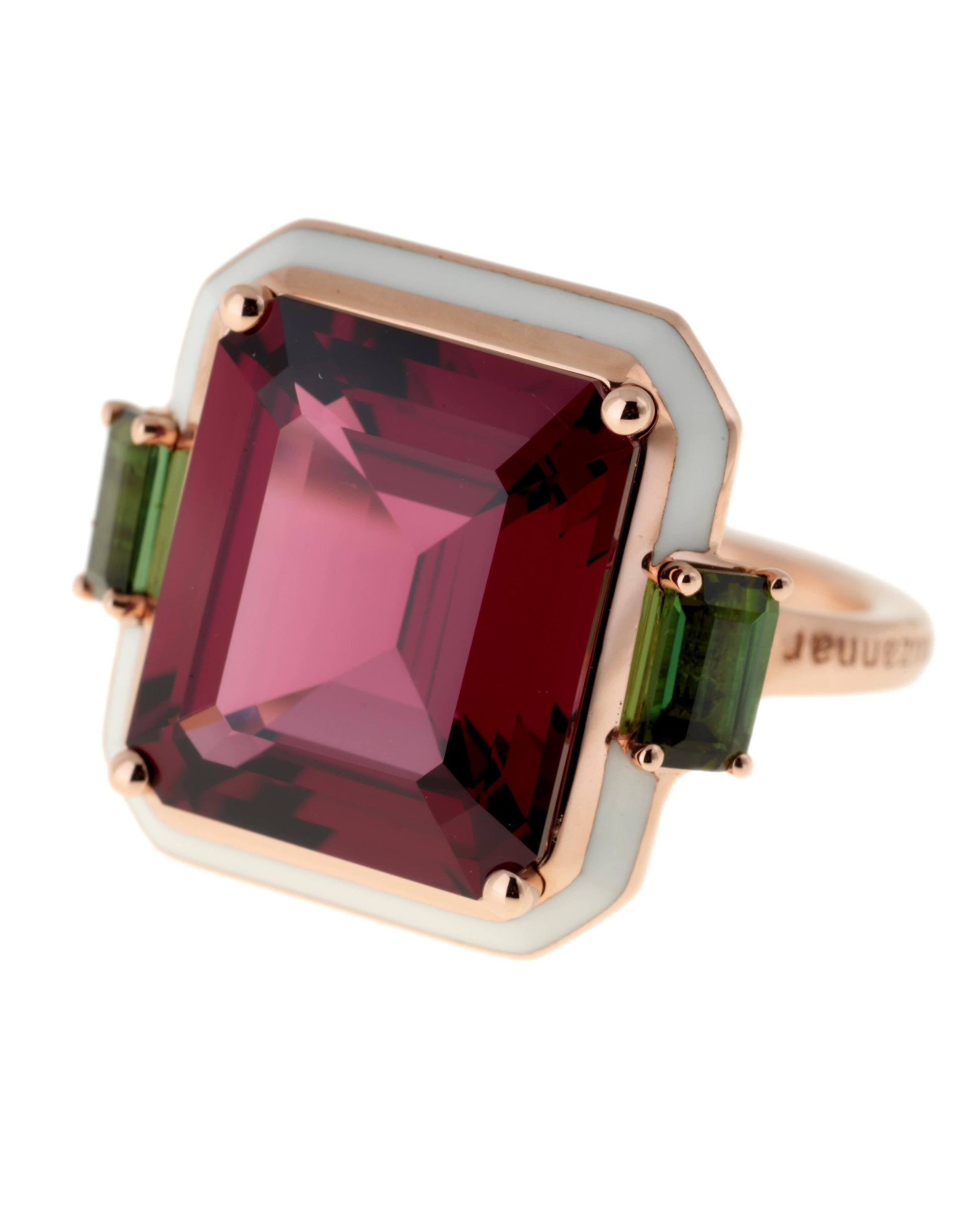 SELIM MOUZANNAR-Rhodolite, Tourmaline, and White Enamel Ring-ROSE GOLD