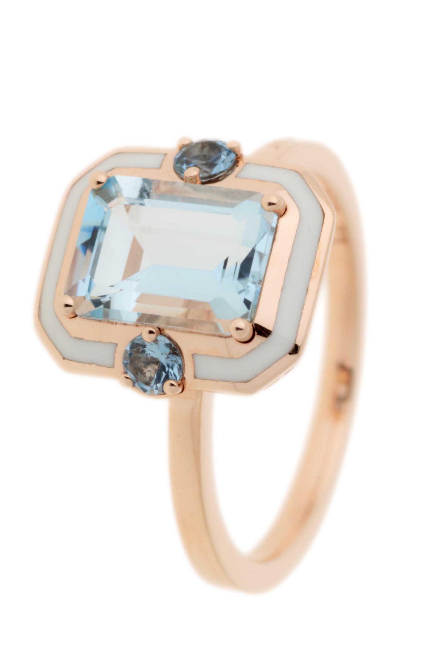 SELIM MOUZANNAR-White Enamel Aquamarine Ring-ROSE GOLD
