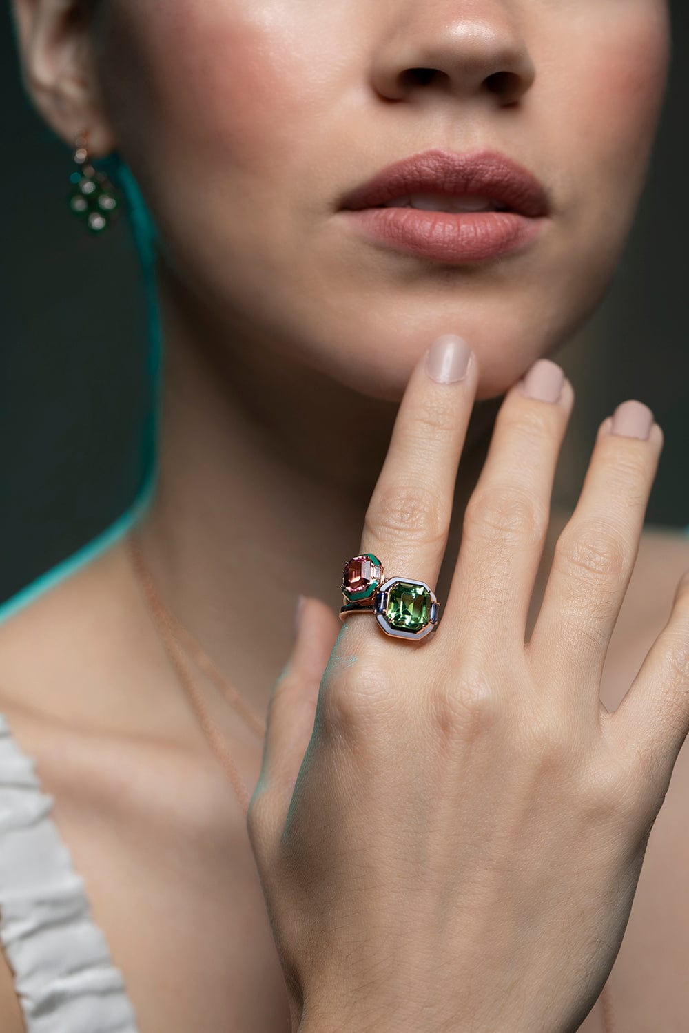 SELIM MOUZANNAR-Lilac Enamel Green Touramline Ring-ROSE GOLD