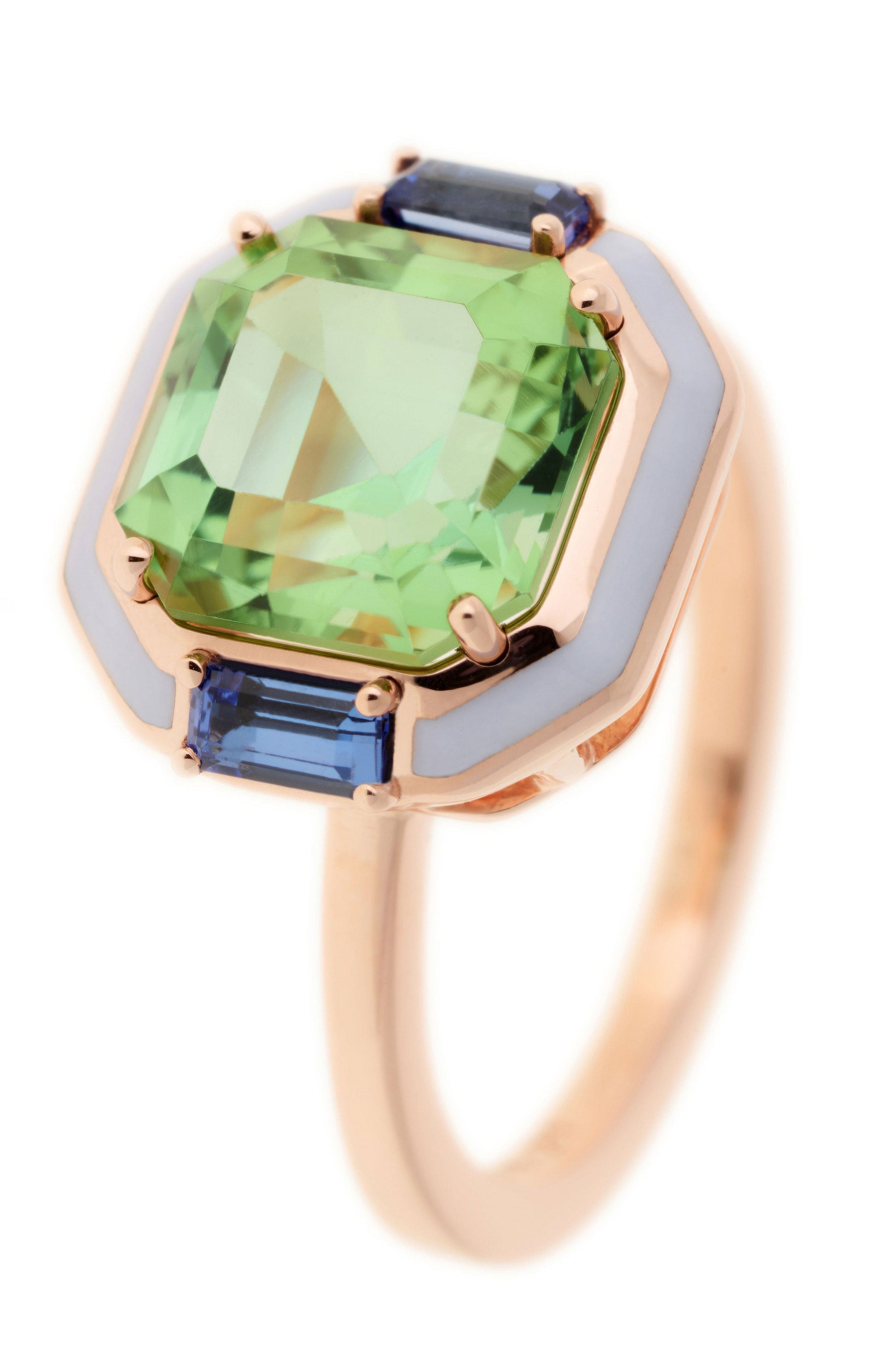 SELIM MOUZANNAR-Lilac Enamel Green Touramline Ring-ROSE GOLD