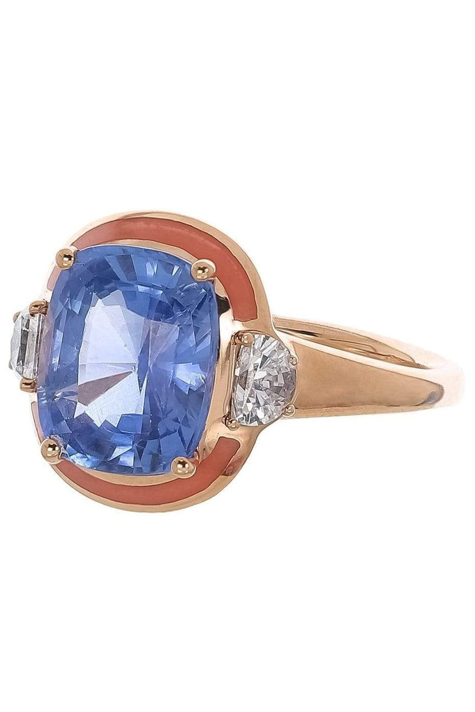 SELIM MOUZANNAR-Orange Enamel Blue Sapphire Ring-ROSE GOLD