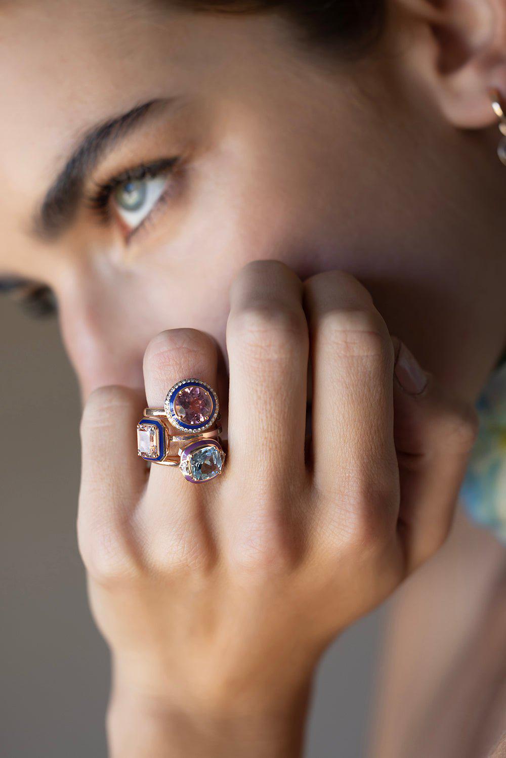 SELIM MOUZANNAR-Aquamarine Enamel Ring-ROSE GOLD