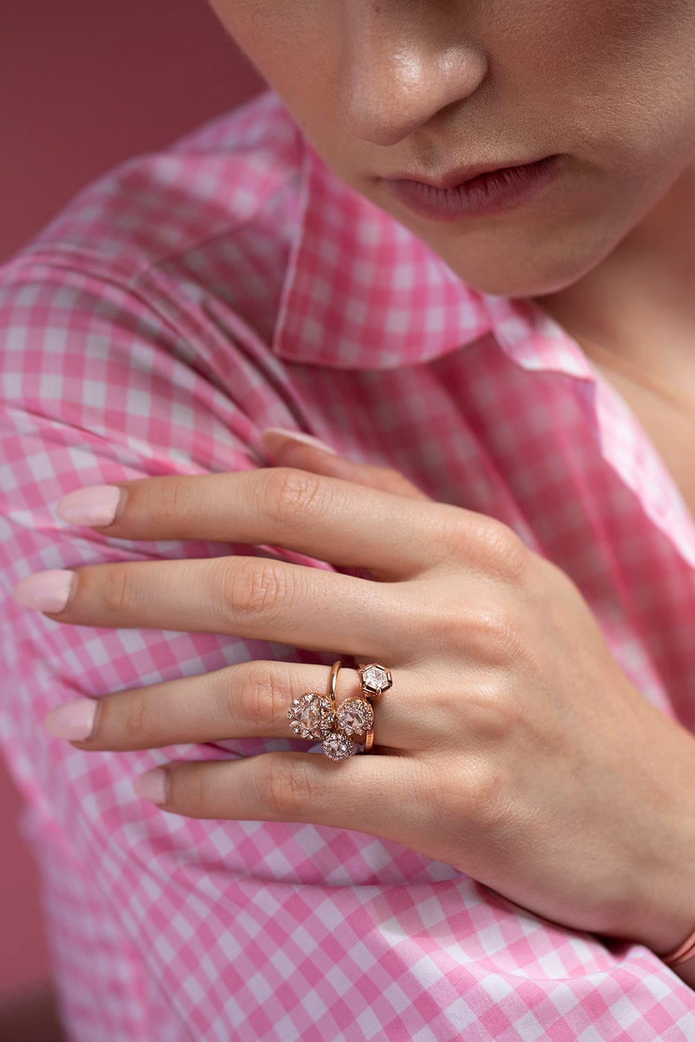 SELIM MOUZANNAR-Beirut Rosace Triple Diamond Ring-ROSE GOLD