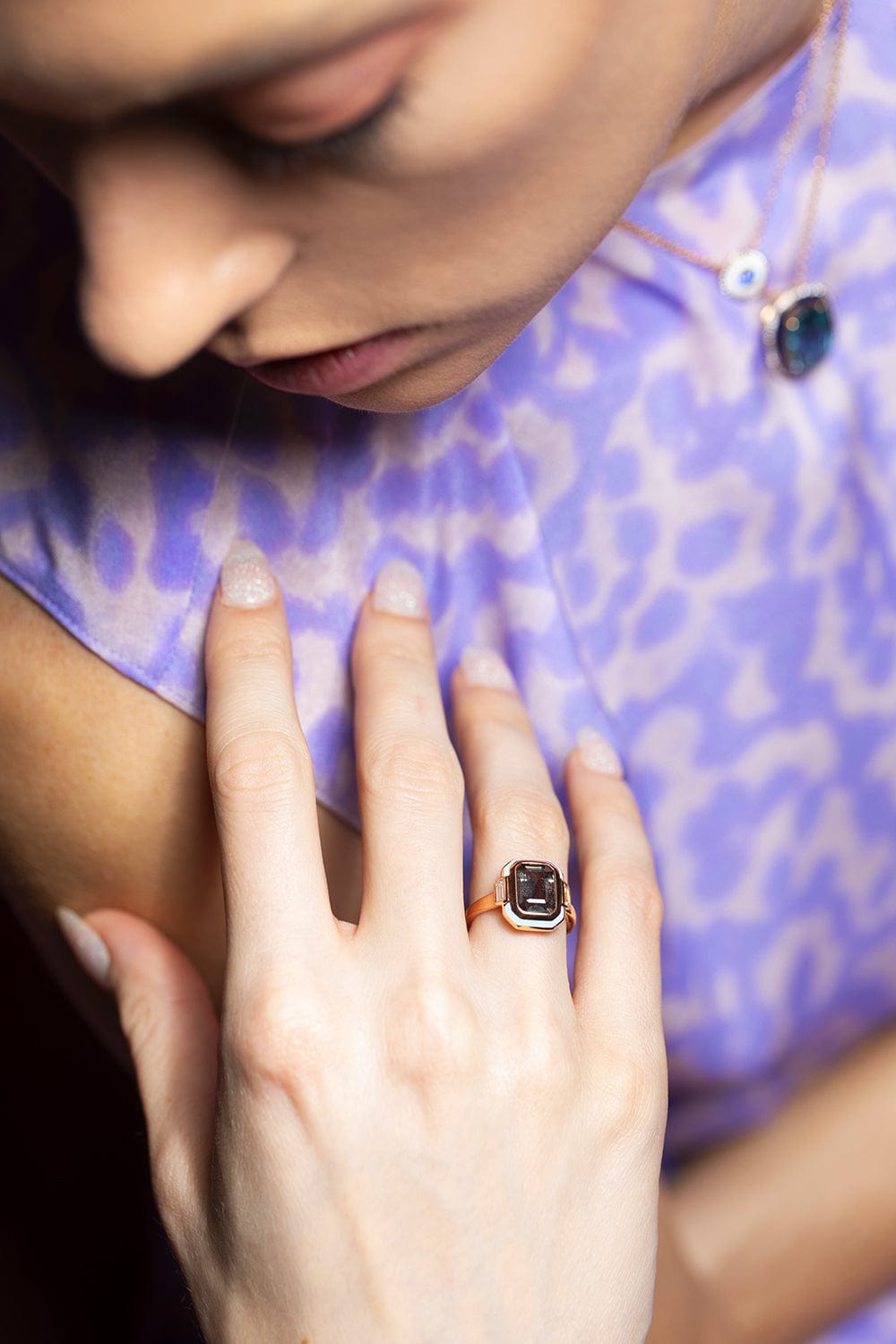 SELIM MOUZANNAR-Light Blue Enamel Pink Sapphire Ring-ROSE GOLD