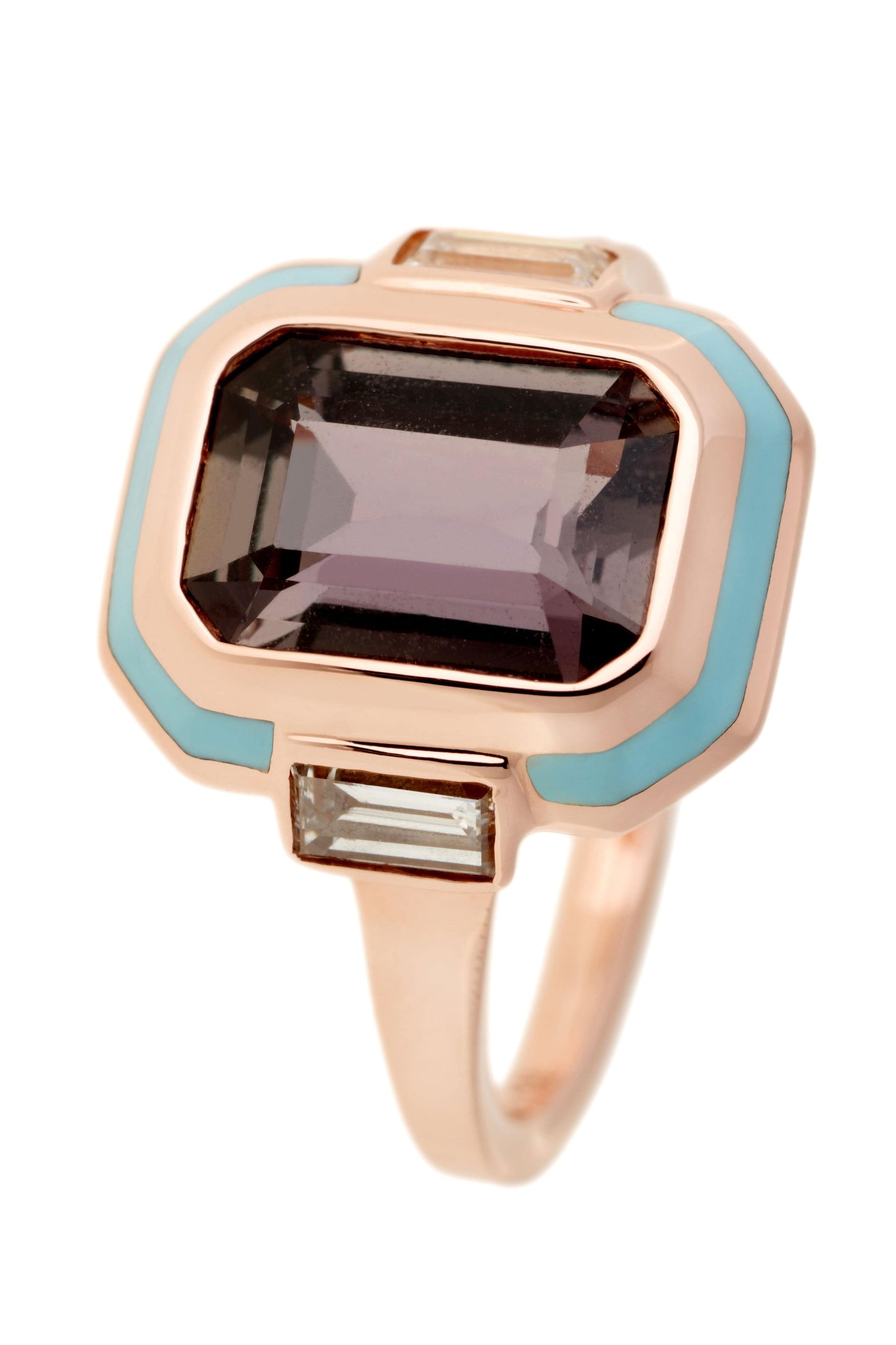 SELIM MOUZANNAR-Light Blue Enamel Pink Sapphire Ring-ROSE GOLD