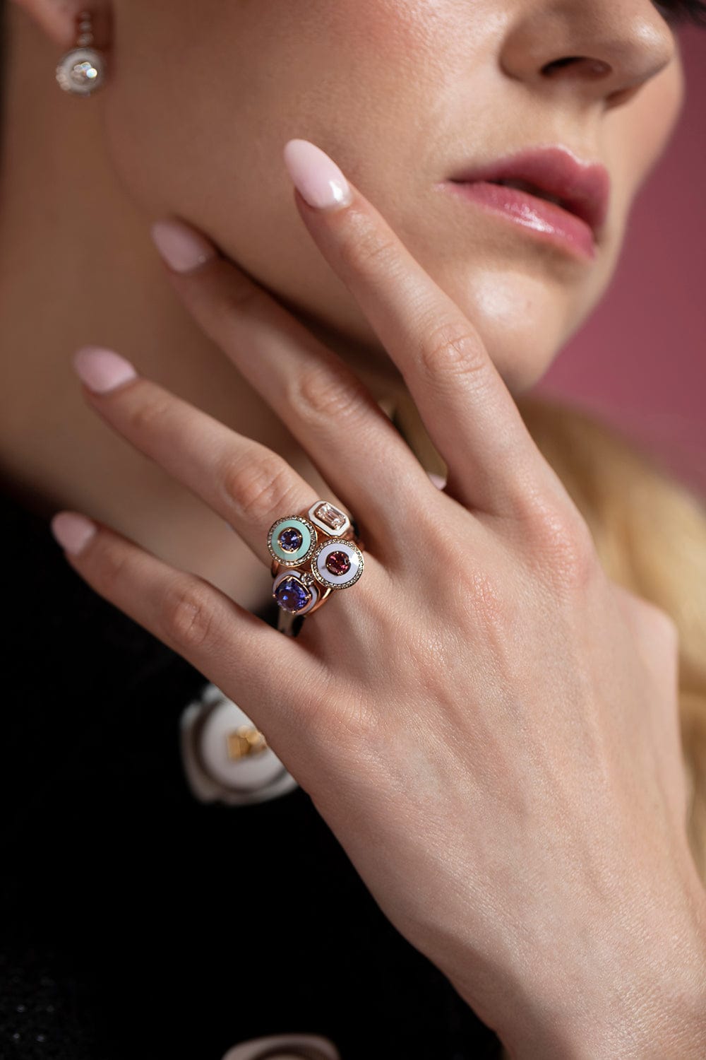 SELIM MOUZANNAR-Mint Enamel Tanzanite Ring-ROSE GOLD