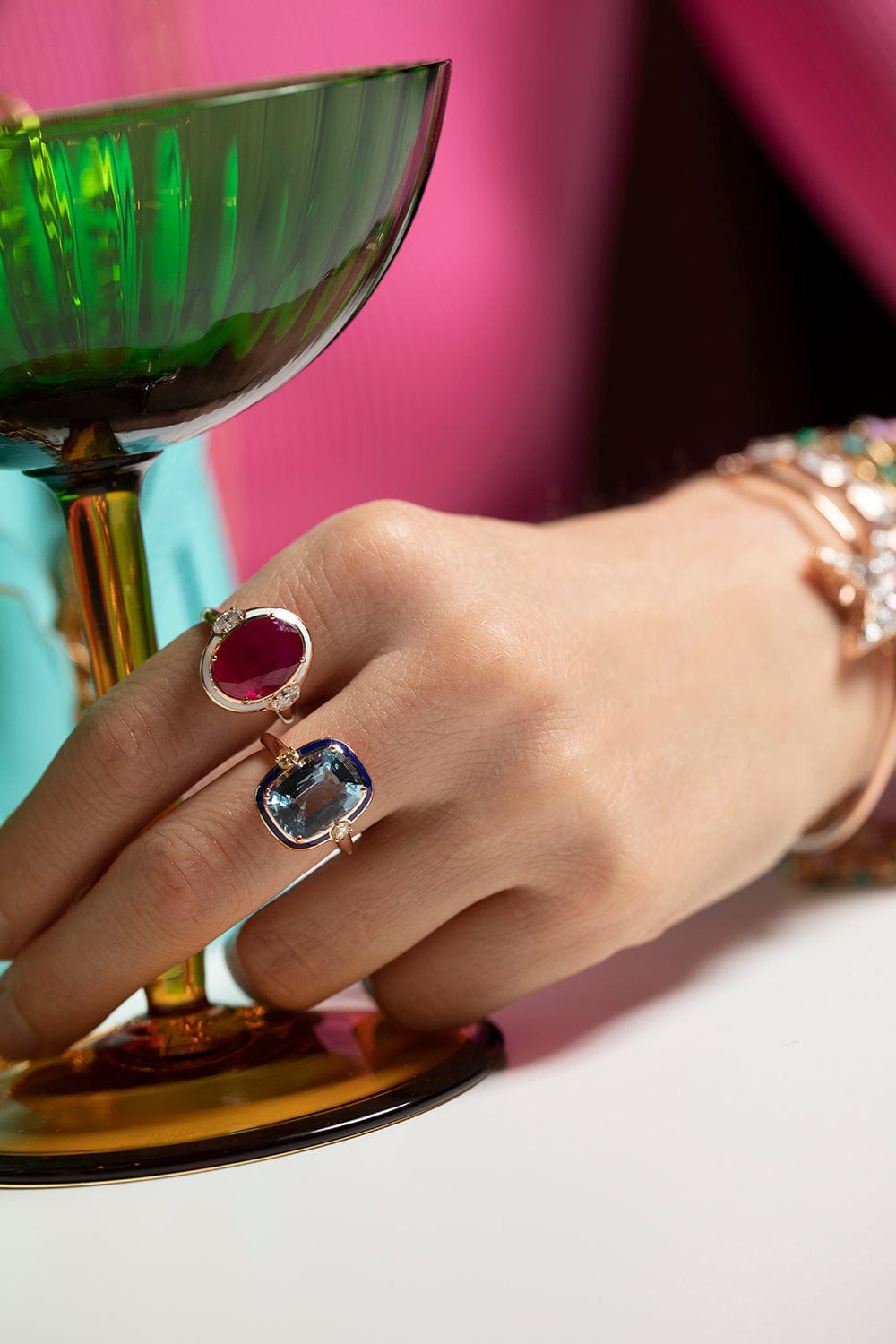 SELIM MOUZANNAR-Navy Blue Enamel Ring-ROSE GOLD