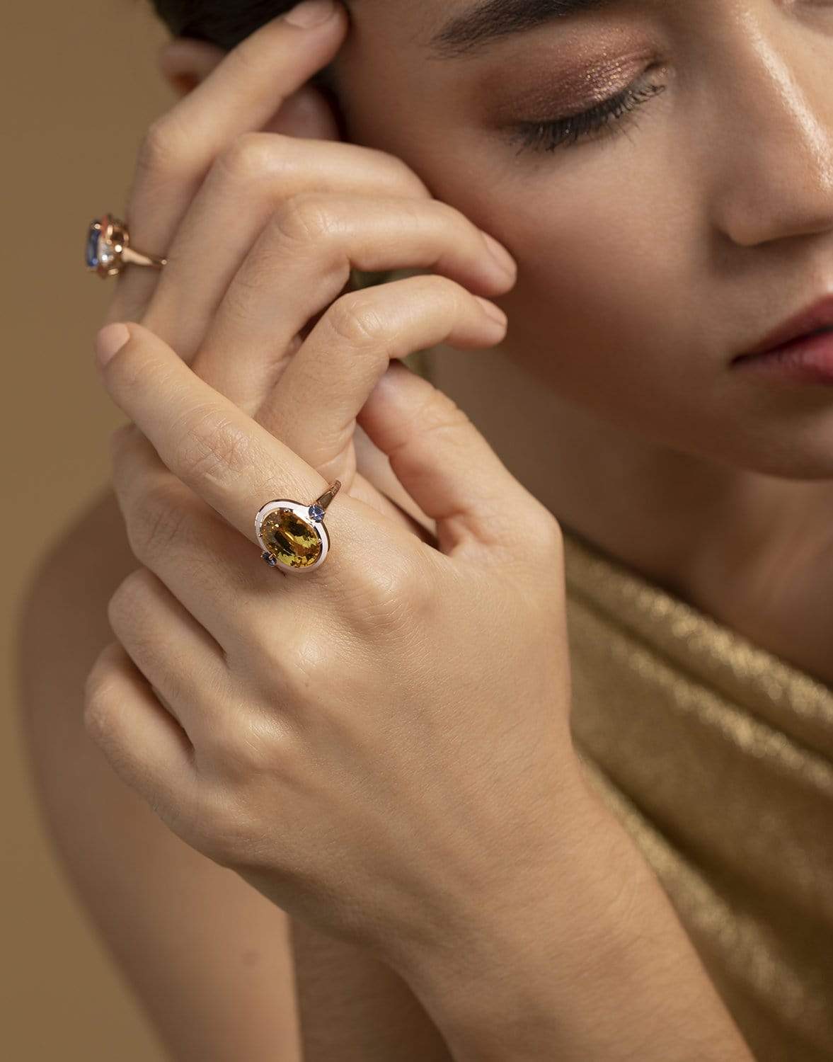 SELIM MOUZANNAR-Pink Enamel Yellow Sapphire Ring-ROSE GOLD