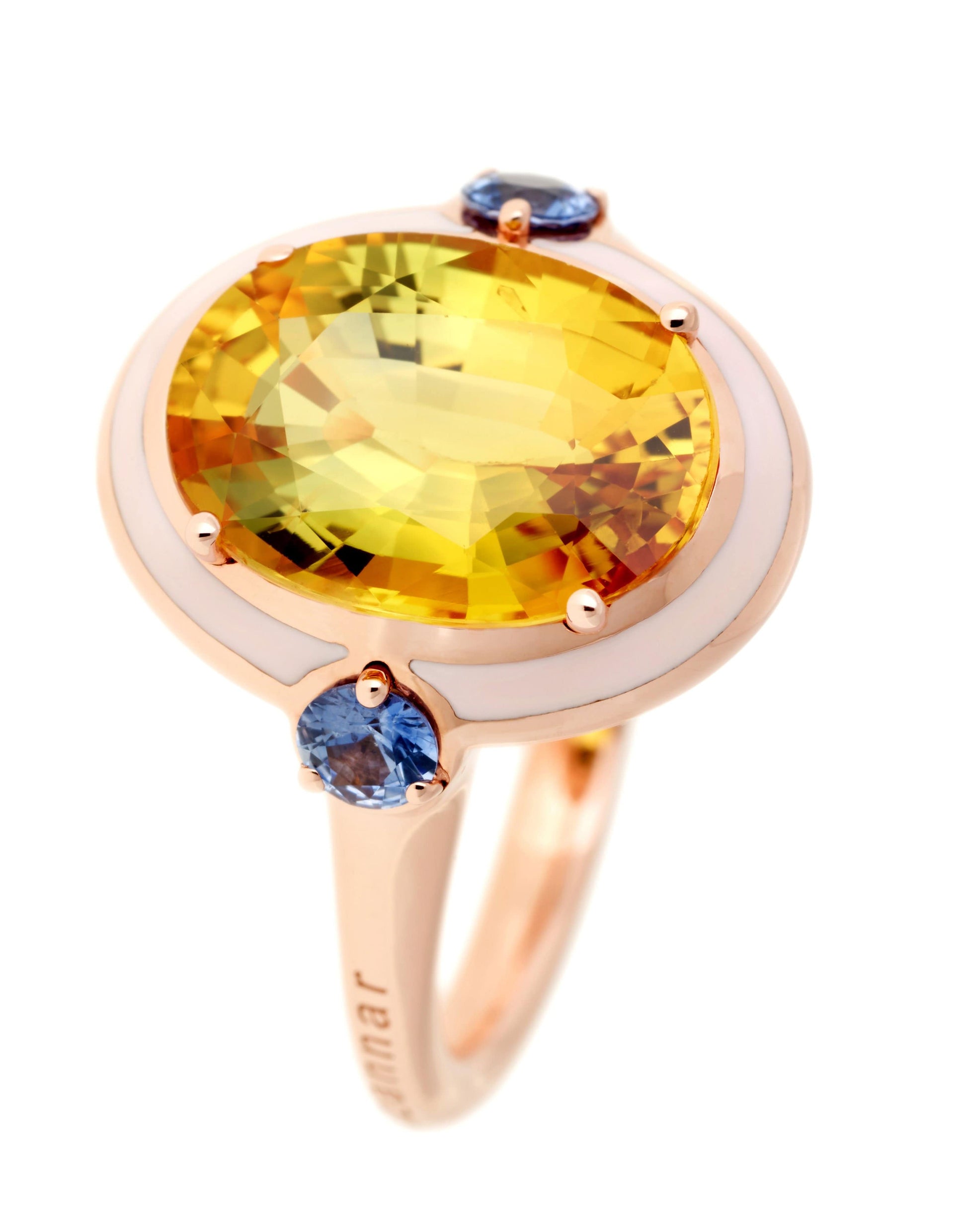 SELIM MOUZANNAR-Pink Enamel Yellow Sapphire Ring-ROSE GOLD