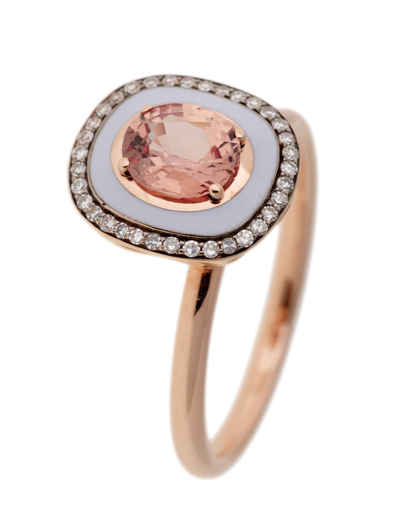 SELIM MOUZANNAR-Pink Sapphire Diamond and Lilac Enamel Ring-ROSE GOLD