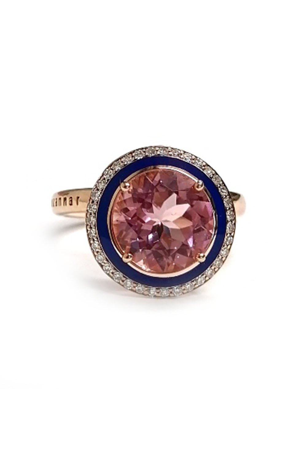 SELIM MOUZANNAR-Pink Tourmaline Blue Enamel Ring-ROSE GOLD