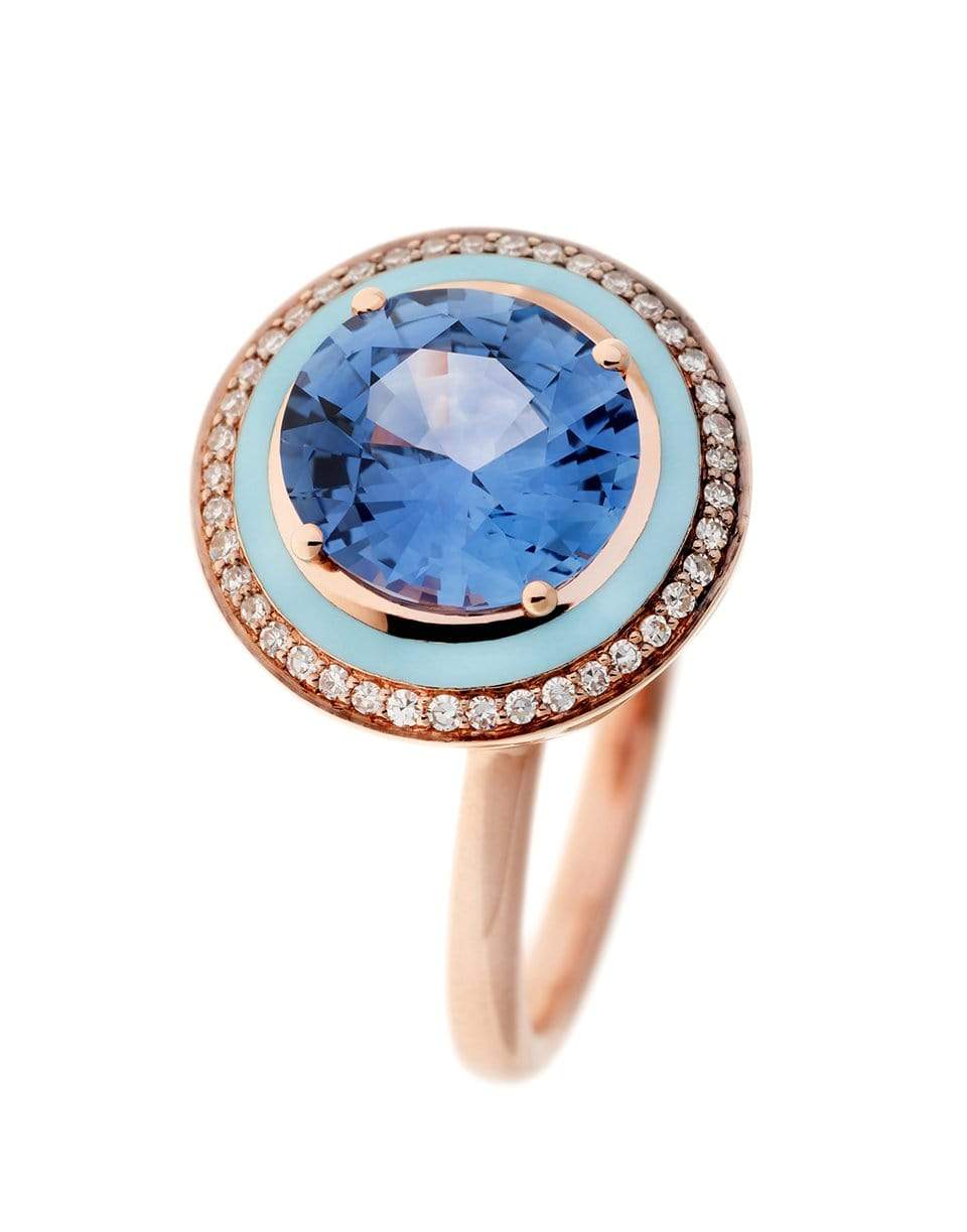 SELIM MOUZANNAR-Blue Sapphire, Diamonds and Light Blue Enamel Ring-ROSE GOLD