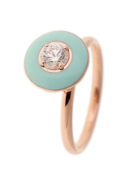 SELIM MOUZANNAR-Diamond and Mint Green Enamel Ring-ROSE GOLD