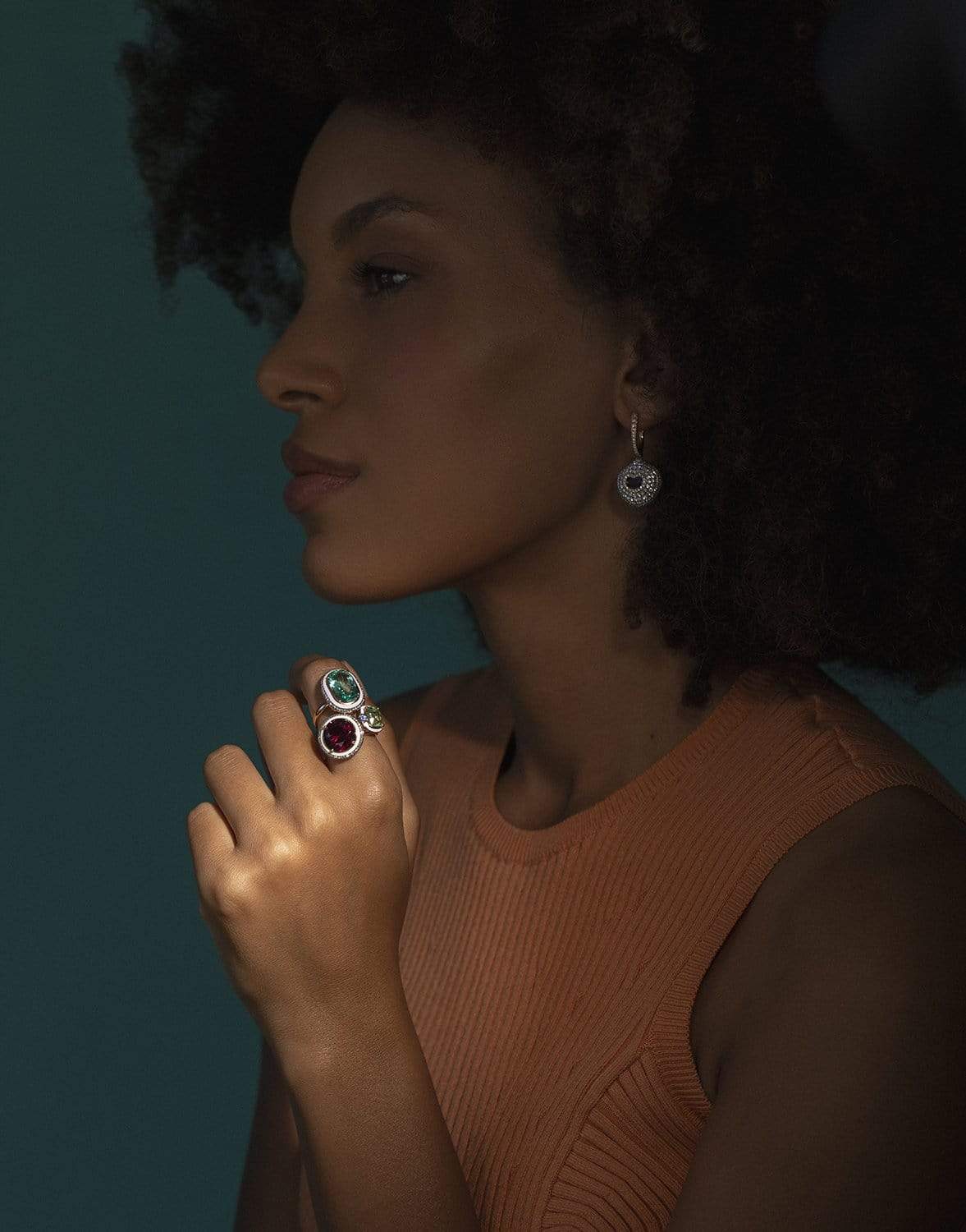 SELIM MOUZANNAR-Enamel, Rhodolite and Diamond Ring-ROSE GOLD