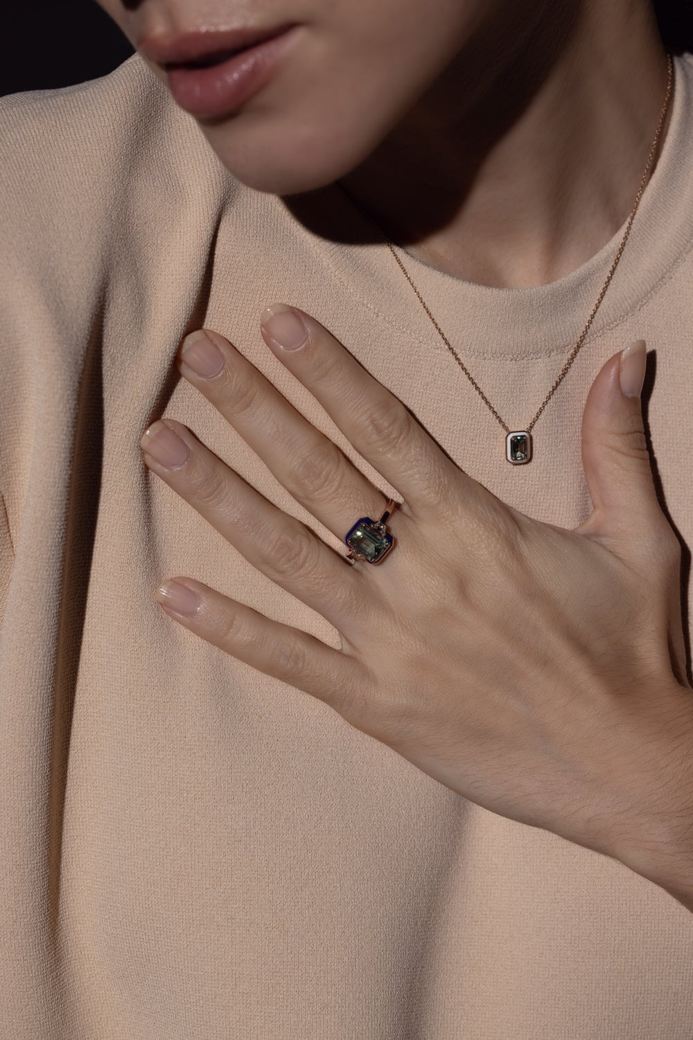 SELIM MOUZANNAR-Gemma Enamel Tourmaline Ring-ROSE GOLD