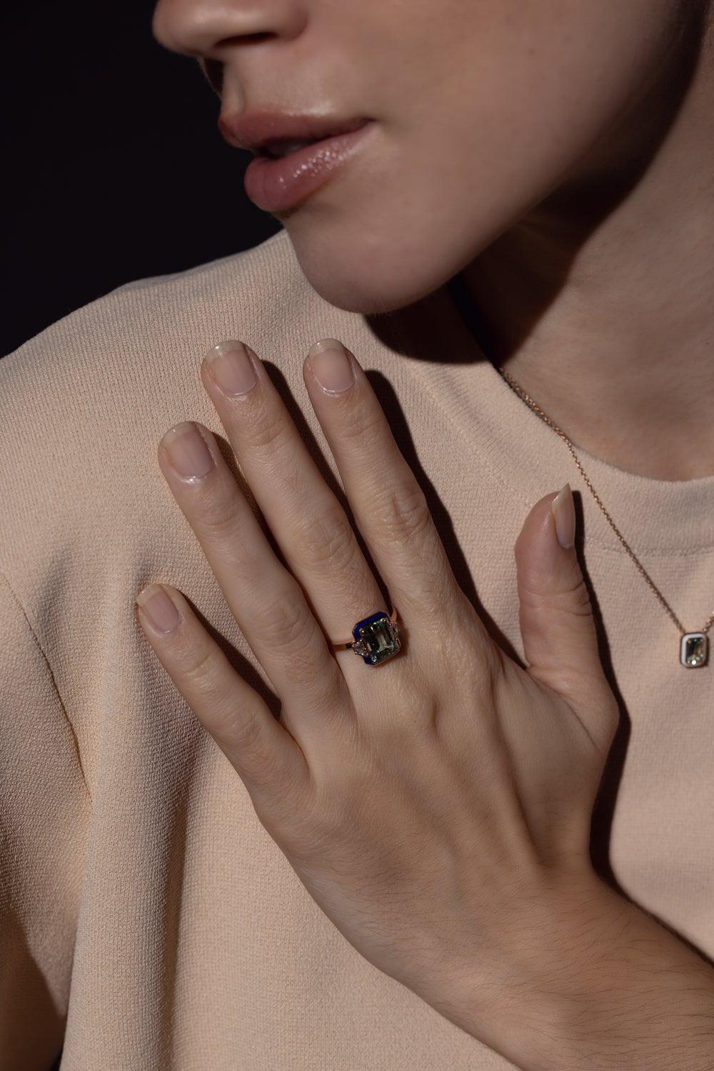 SELIM MOUZANNAR-Gemma Enamel Tourmaline Ring-ROSE GOLD