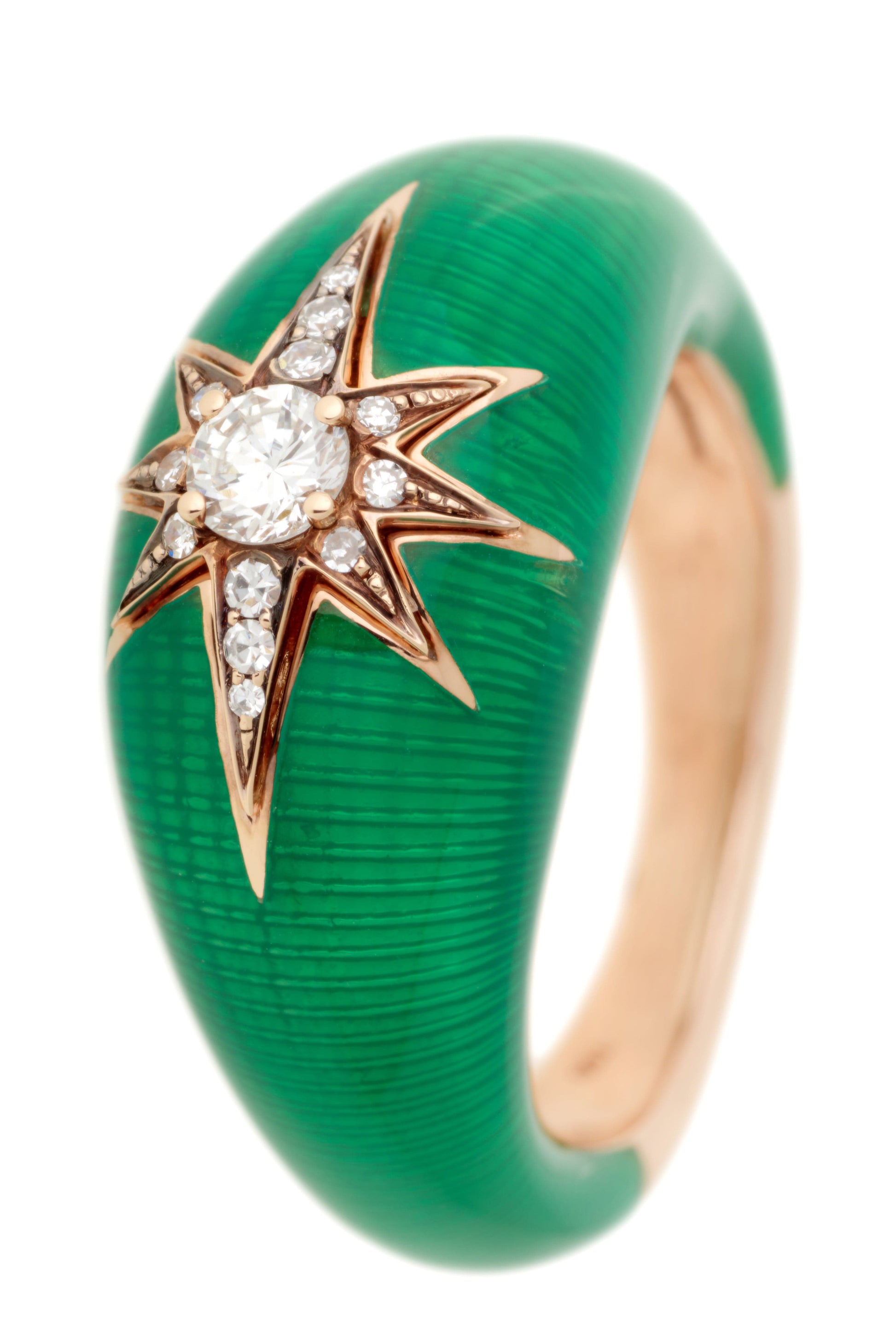 SELIM MOUZANNAR-Green Enamel Diamond Aida Ring-ROSE GOLD