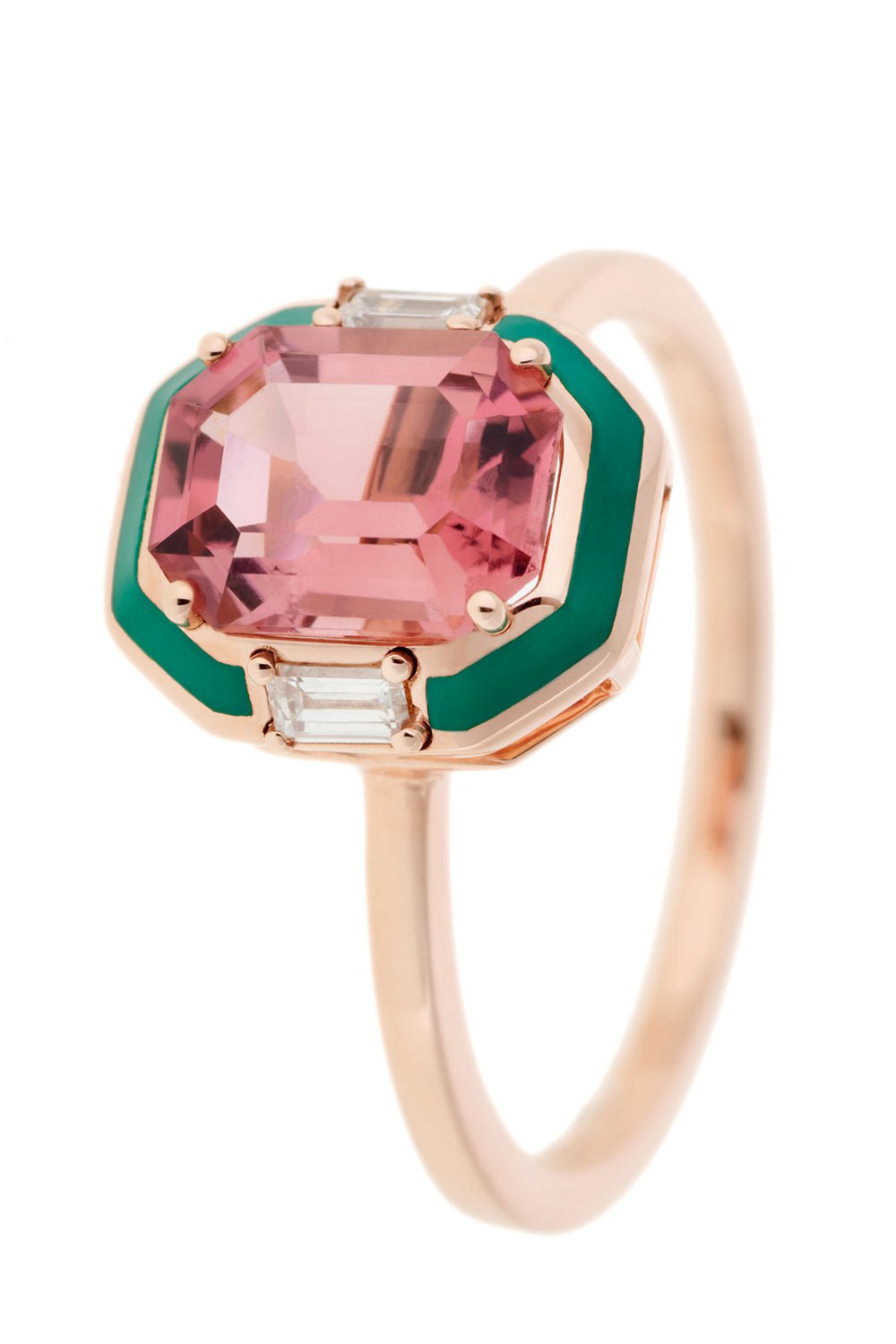 SELIM MOUZANNAR-Green Enamel Pink Toumaline Ring-ROSE GOLD