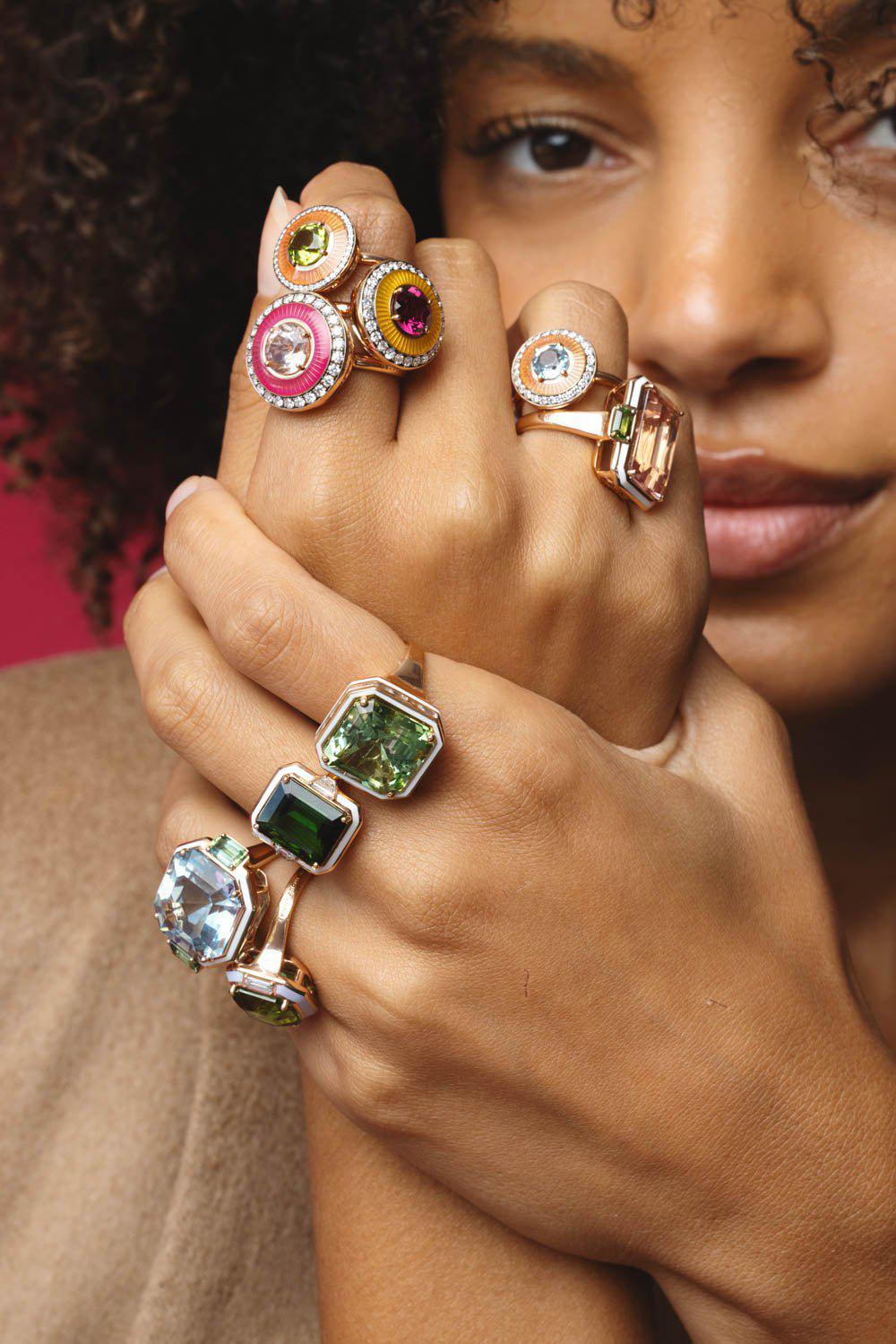SELIM MOUZANNAR-Mina Yellow Enamel Rhodolite Ring-ROSE GOLD