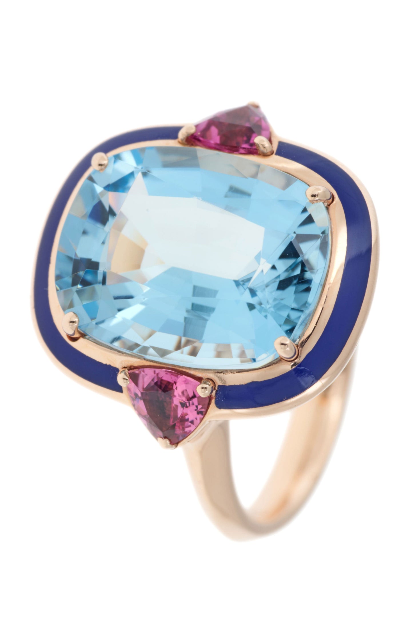 SELIM MOUZANNAR-Navy Enamel Aquamarine Ring-ROSE GOLD