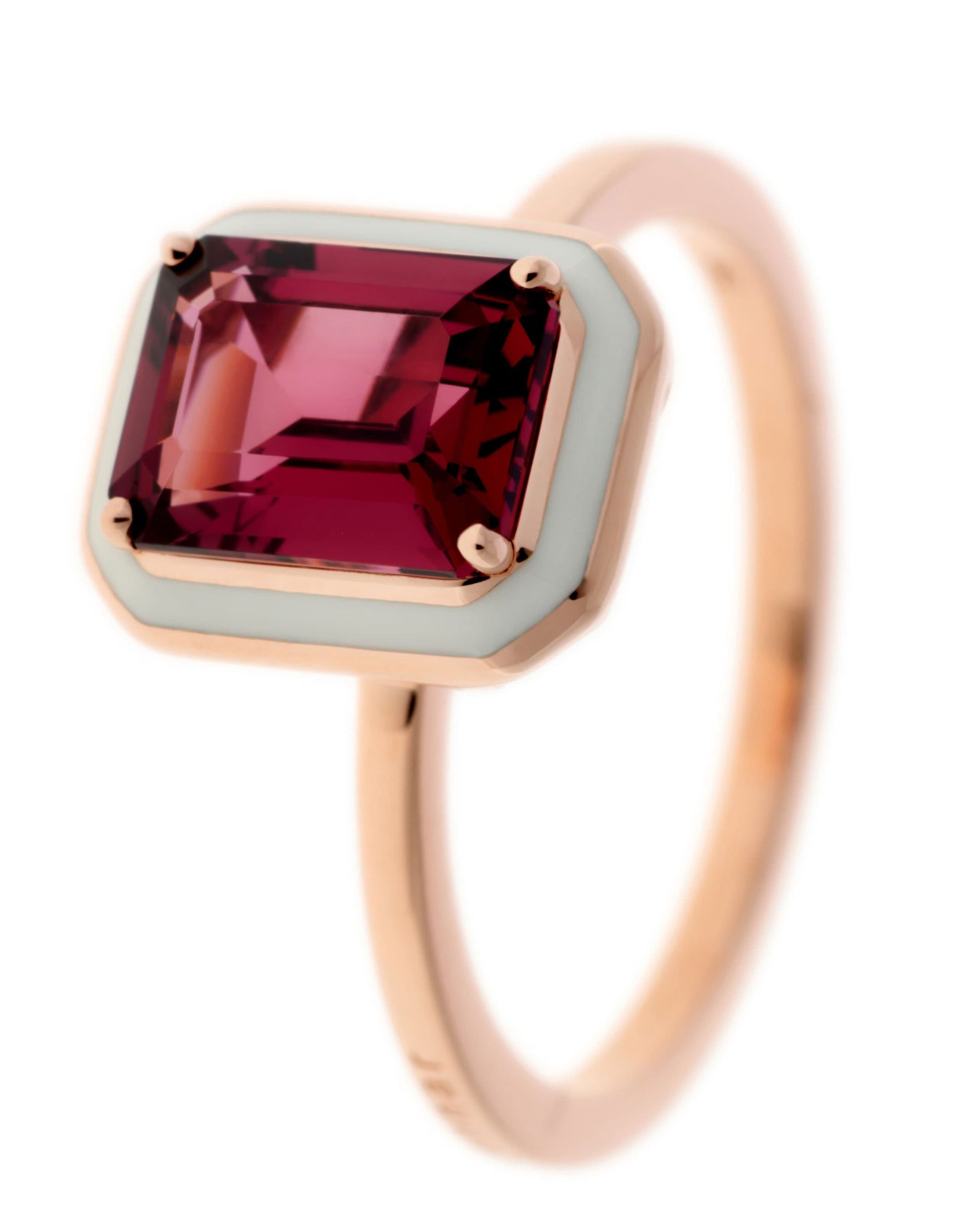 SELIM MOUZANNAR-Rhodolite Garnet and Ivory Enamel Ring-ROSE GOLD