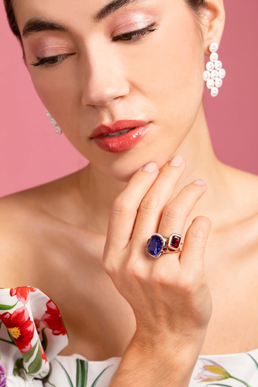 SELIM MOUZANNAR-Tanzanite and Lilac Enamel Ring-ROSE GOLD