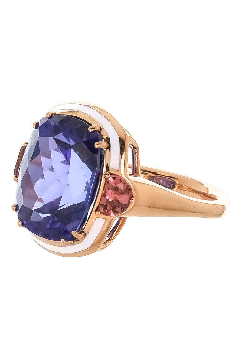 SELIM MOUZANNAR-Tanzanite and Lilac Enamel Ring-ROSE GOLD
