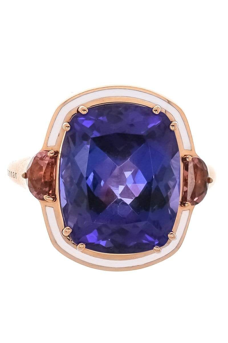 SELIM MOUZANNAR-Tanzanite and Lilac Enamel Ring-ROSE GOLD