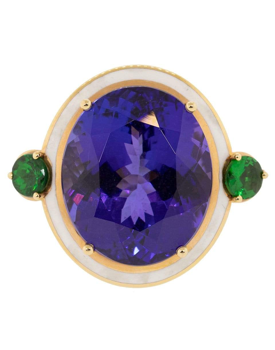 SELIM MOUZANNAR-Tanzanite and Tsavorite White Enamel Ring-ROSE GOLD