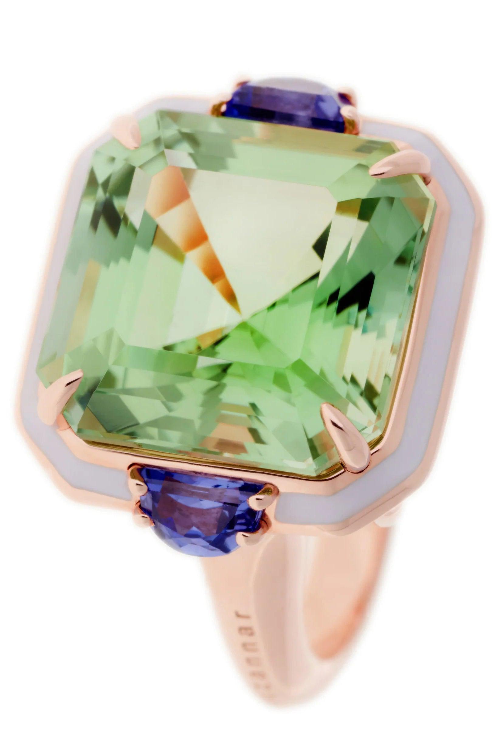 SELIM MOUZANNAR-Tourmaline and Tanzanite Lilac Enamel Ring-ROSE GOLD